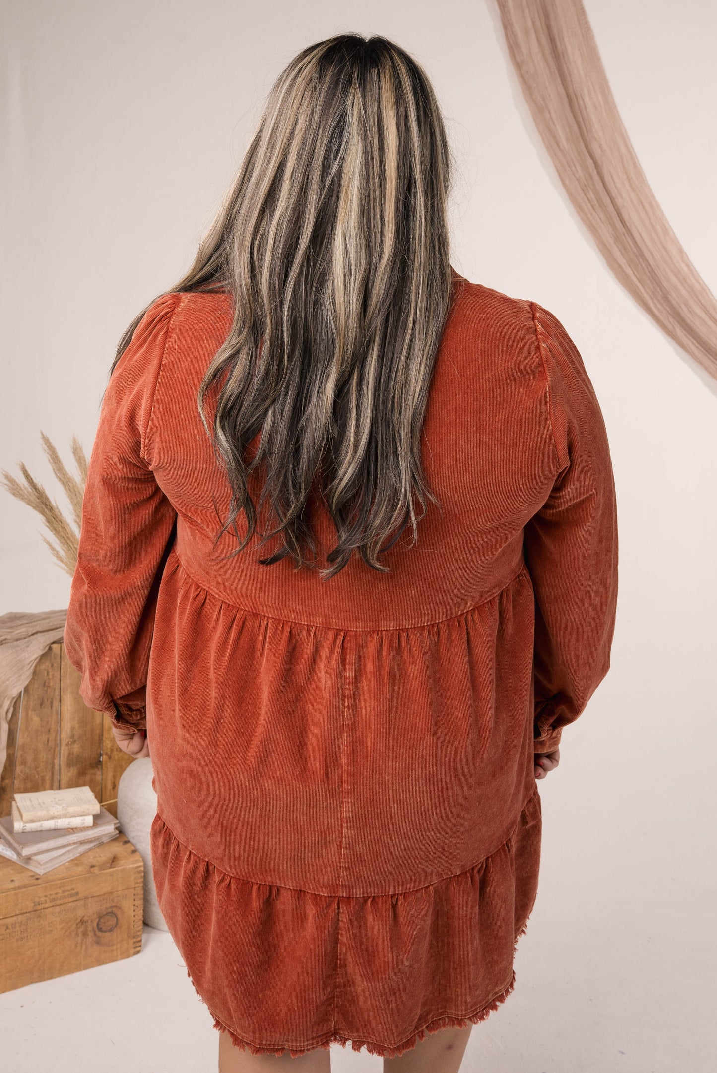 Washed Corduroy Tiered Dress