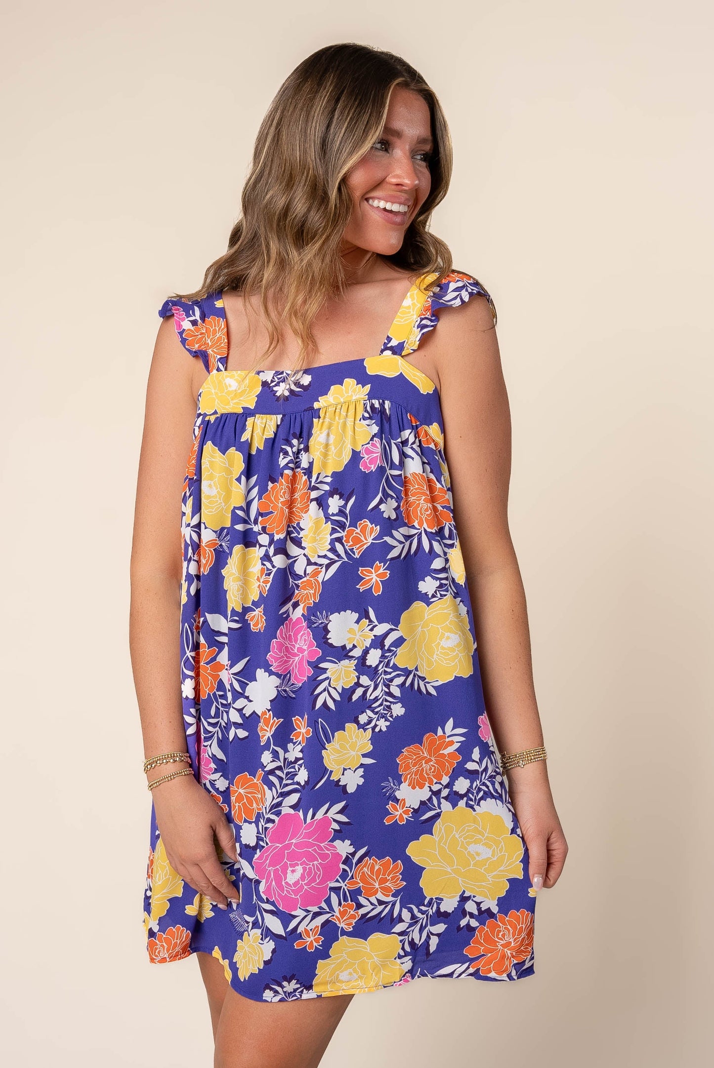 Floral Ruffle Shoulder Dress *Final Sale*