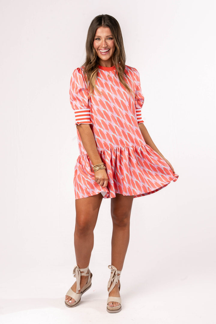 Mixed Print Ruffle Hem Dress