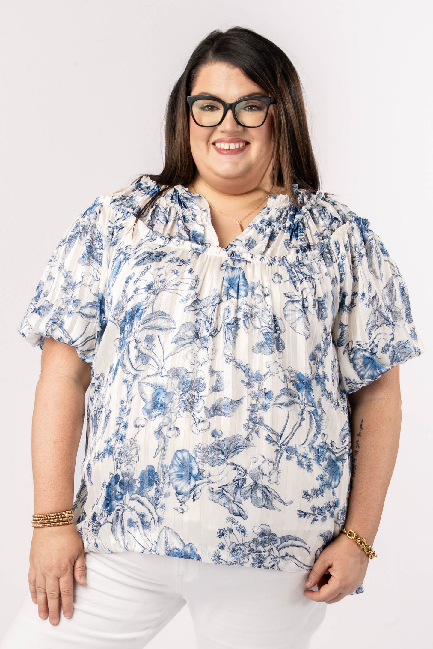 Floral Lurex Stripe Peasant Blouse