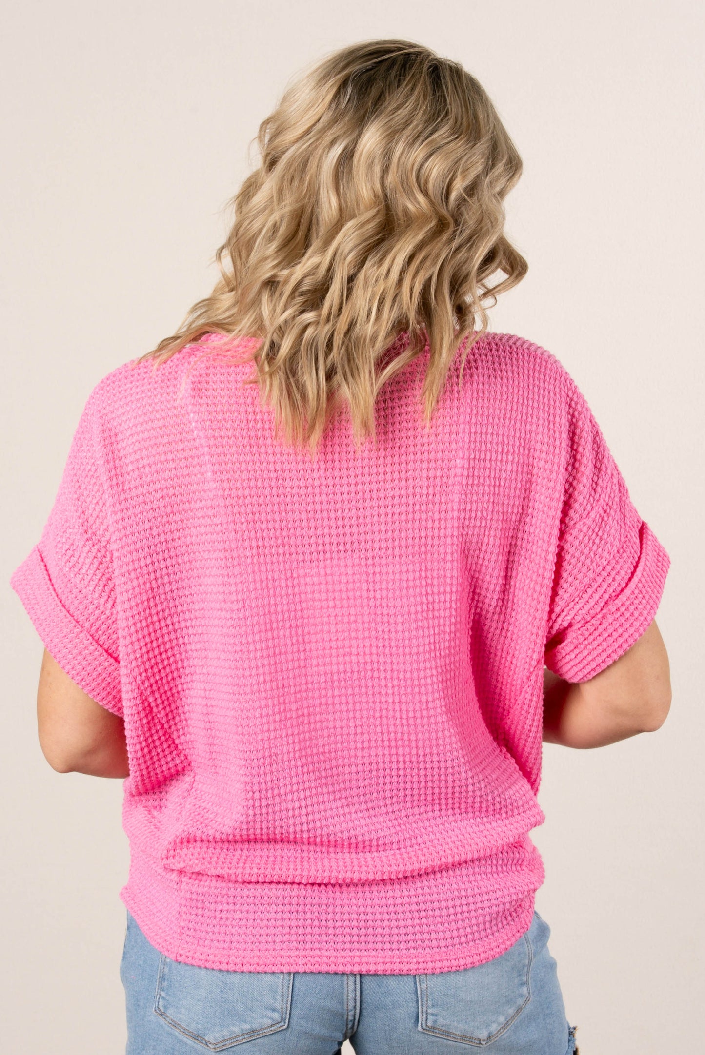 Waffle Knit Cuffed Sleeve Top