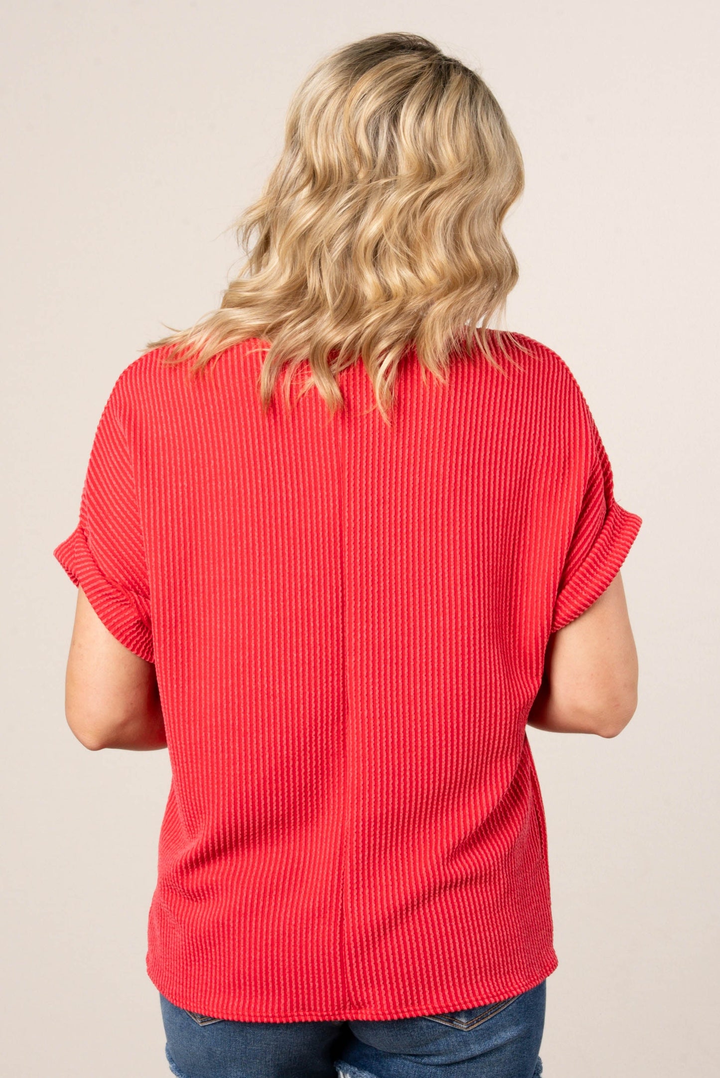 Ribbed Cuff Sleeve Dolman Top