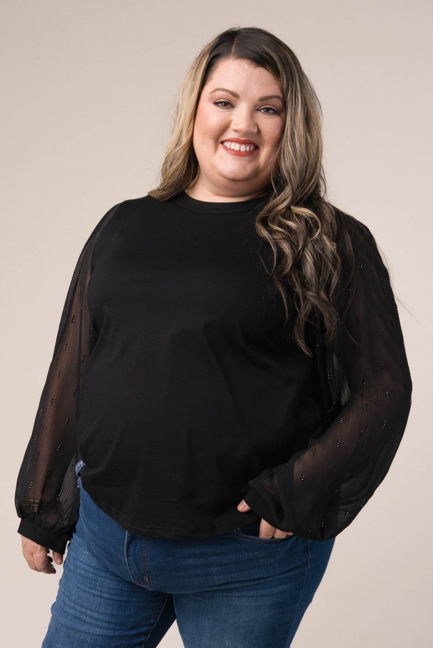Slub Knit Embellished Sleeve Top *Final Sale*