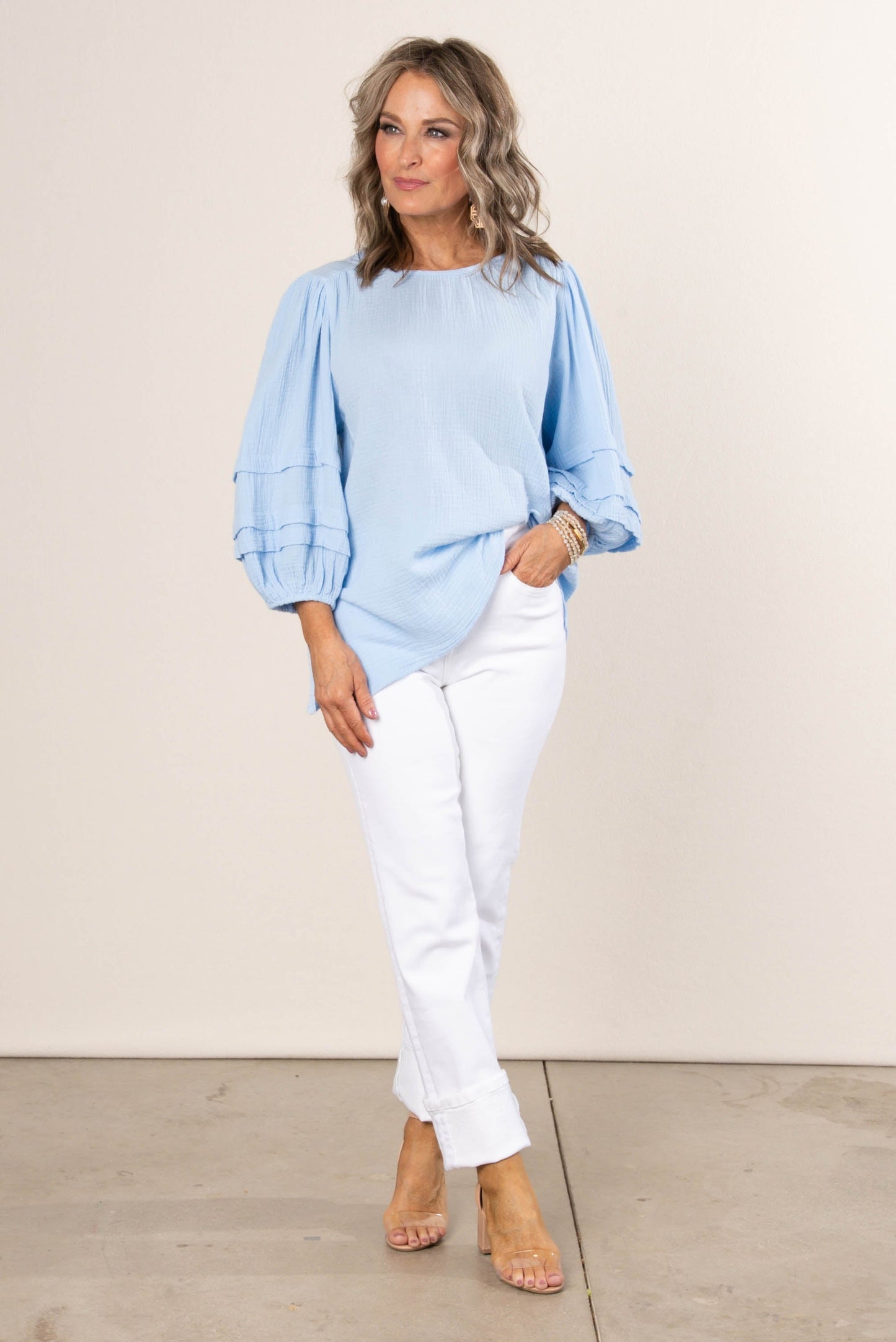 Gauze Knit Tiered Sleeve Top