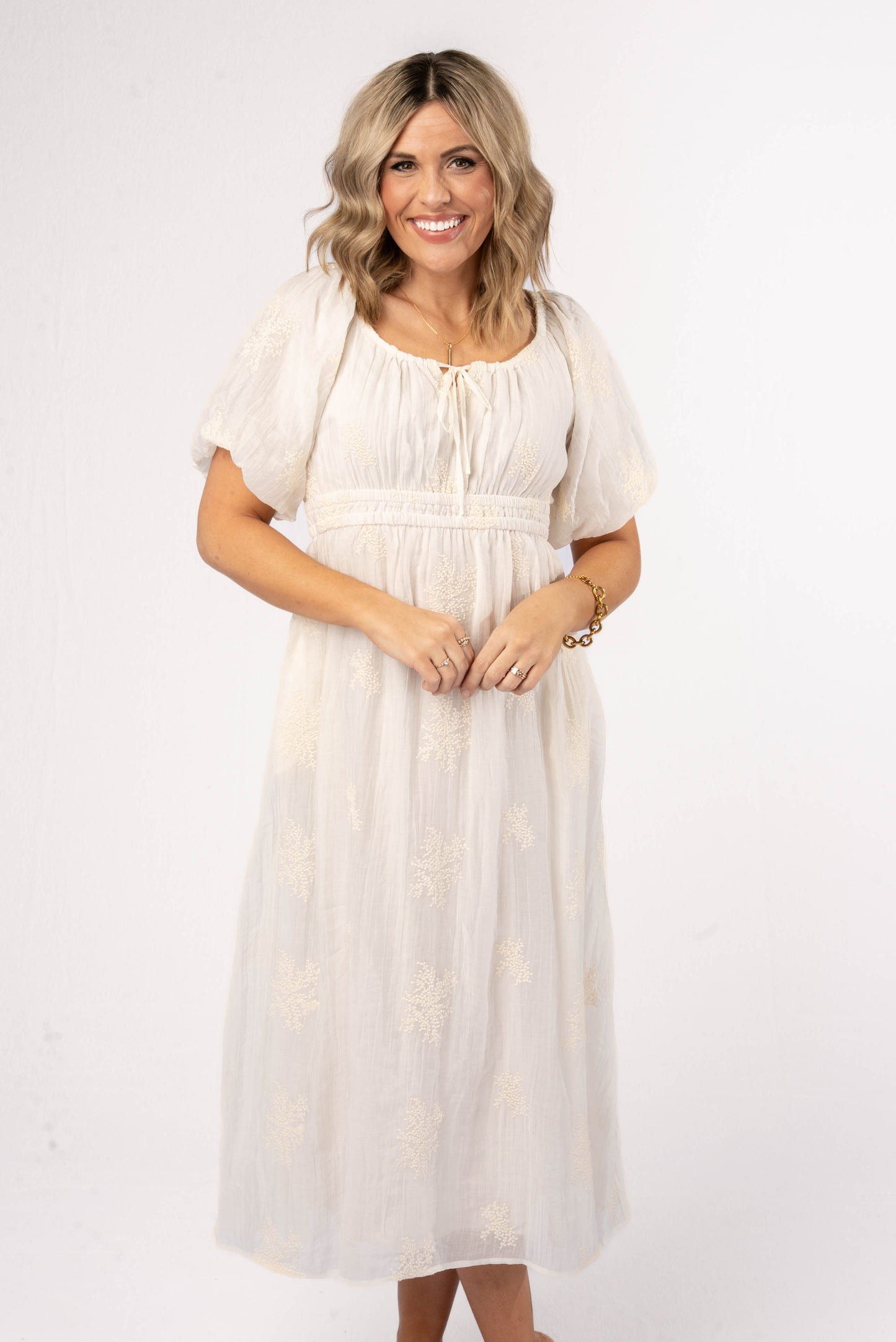 Embroidered Gauze Knit Midi Dress