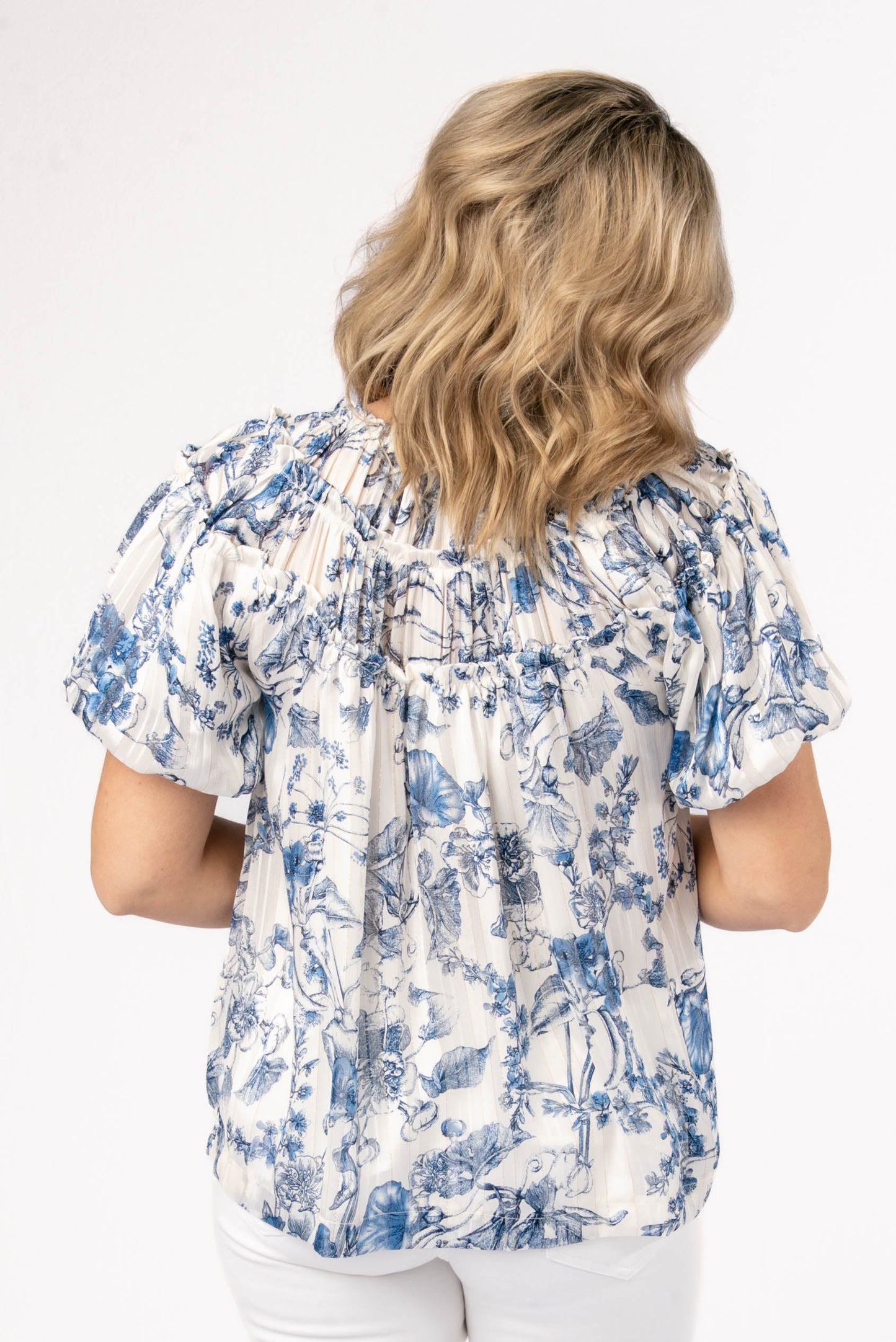 Floral Lurex Stripe Peasant Blouse