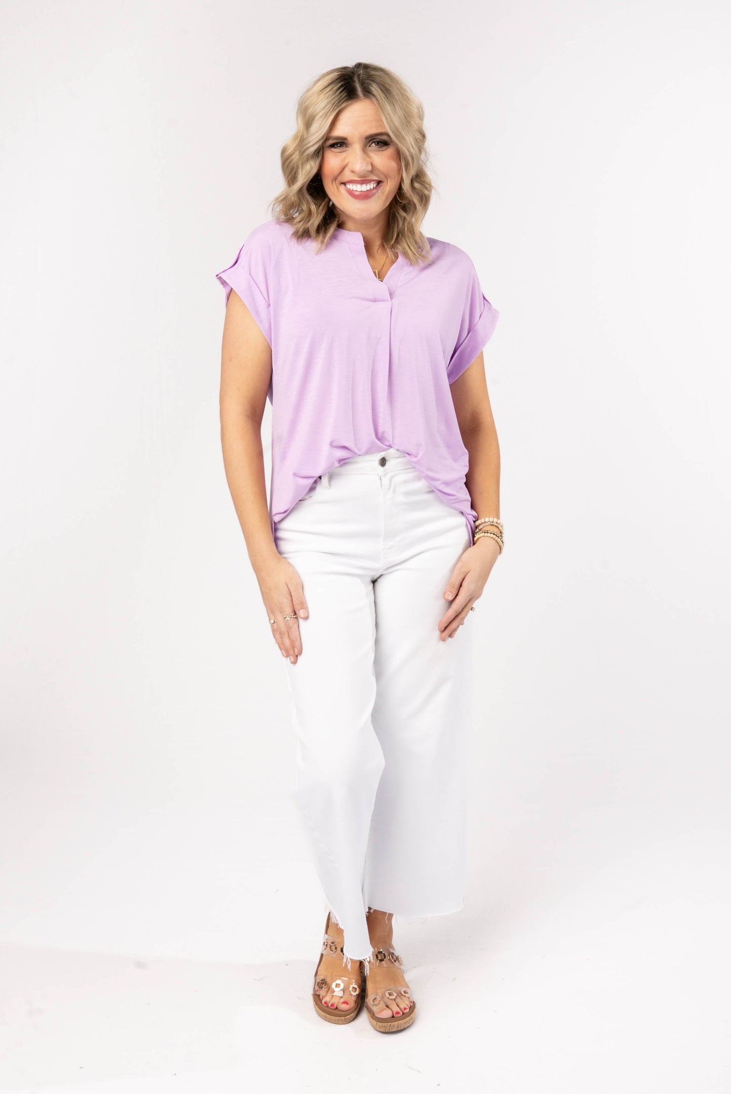 Liz Solid Short Tab Sleeve Top