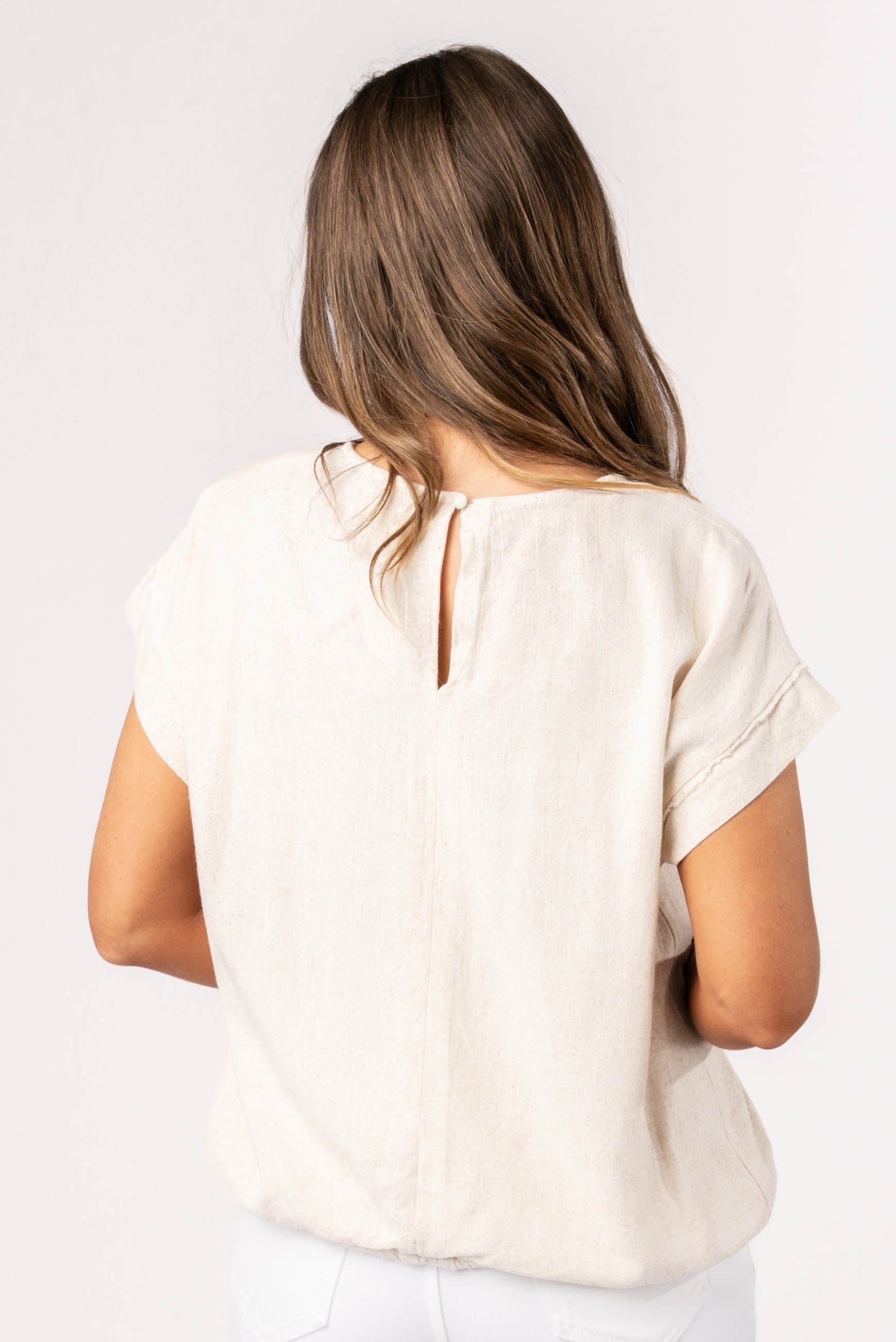 Linen Drawstring Waist Top