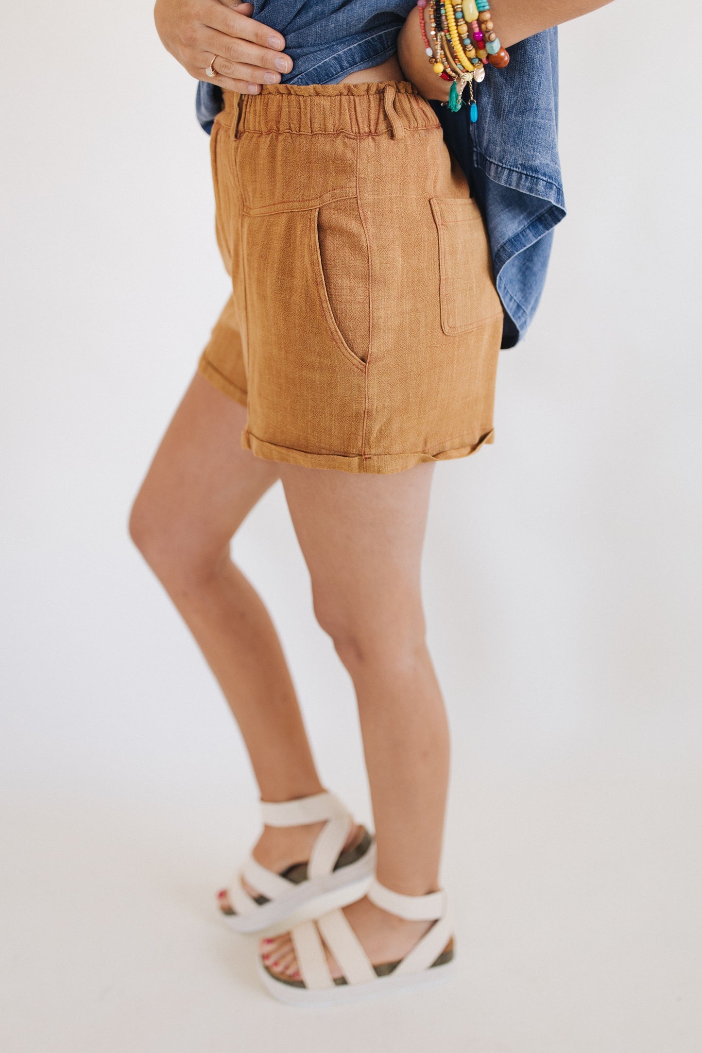 Linen Washed Cuff Hem Shorts *Final Sale*