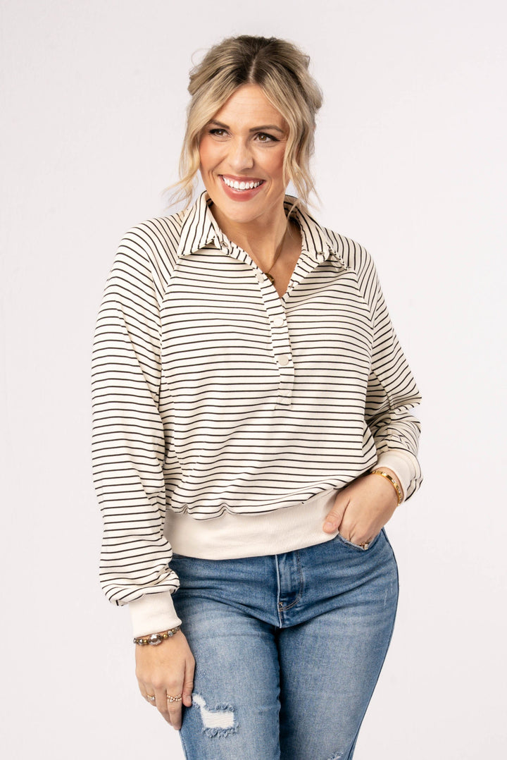 Striped Half Snap Polo Pullover