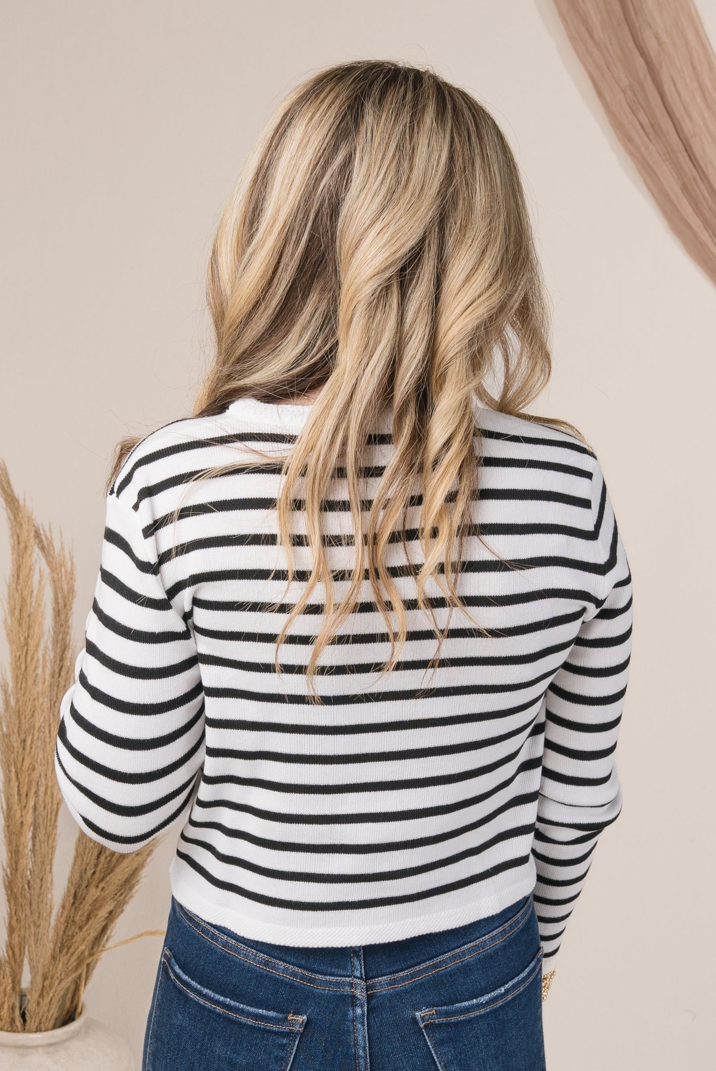 Striped Gold Button Crop Cardigan