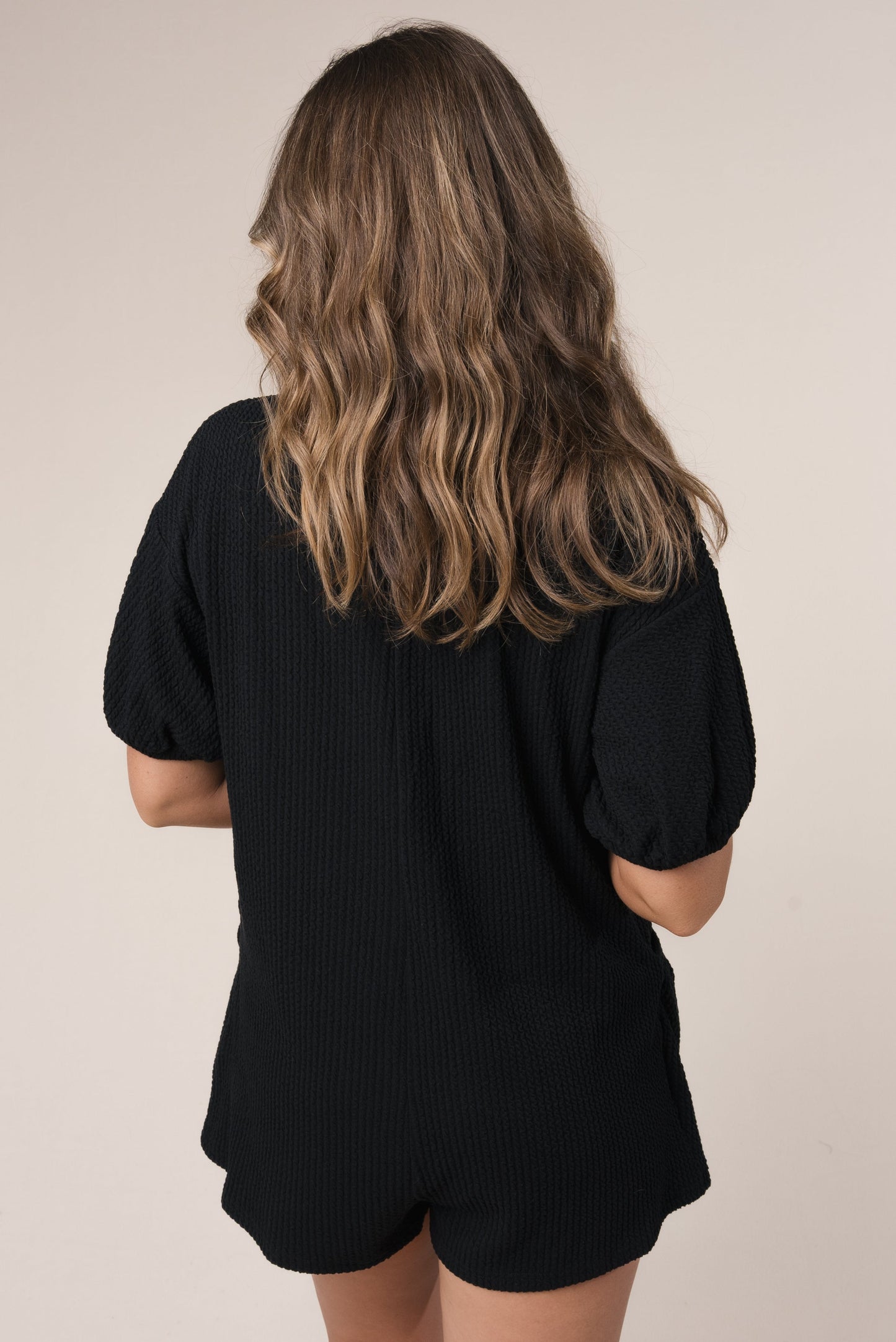 Textured Hook + Eye Closure Romper *Final Sale*