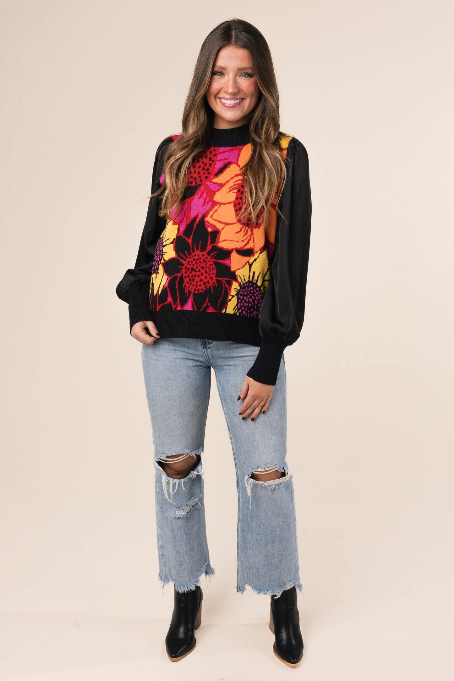 Floral Mock Neck Sweater