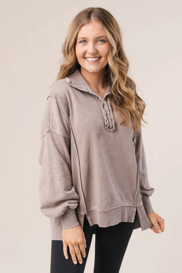 Mineral Washed Half Snap Pullover