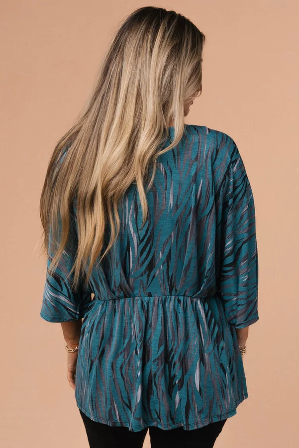 Abstract Dolman Babydoll Top Teal *Final Sale*