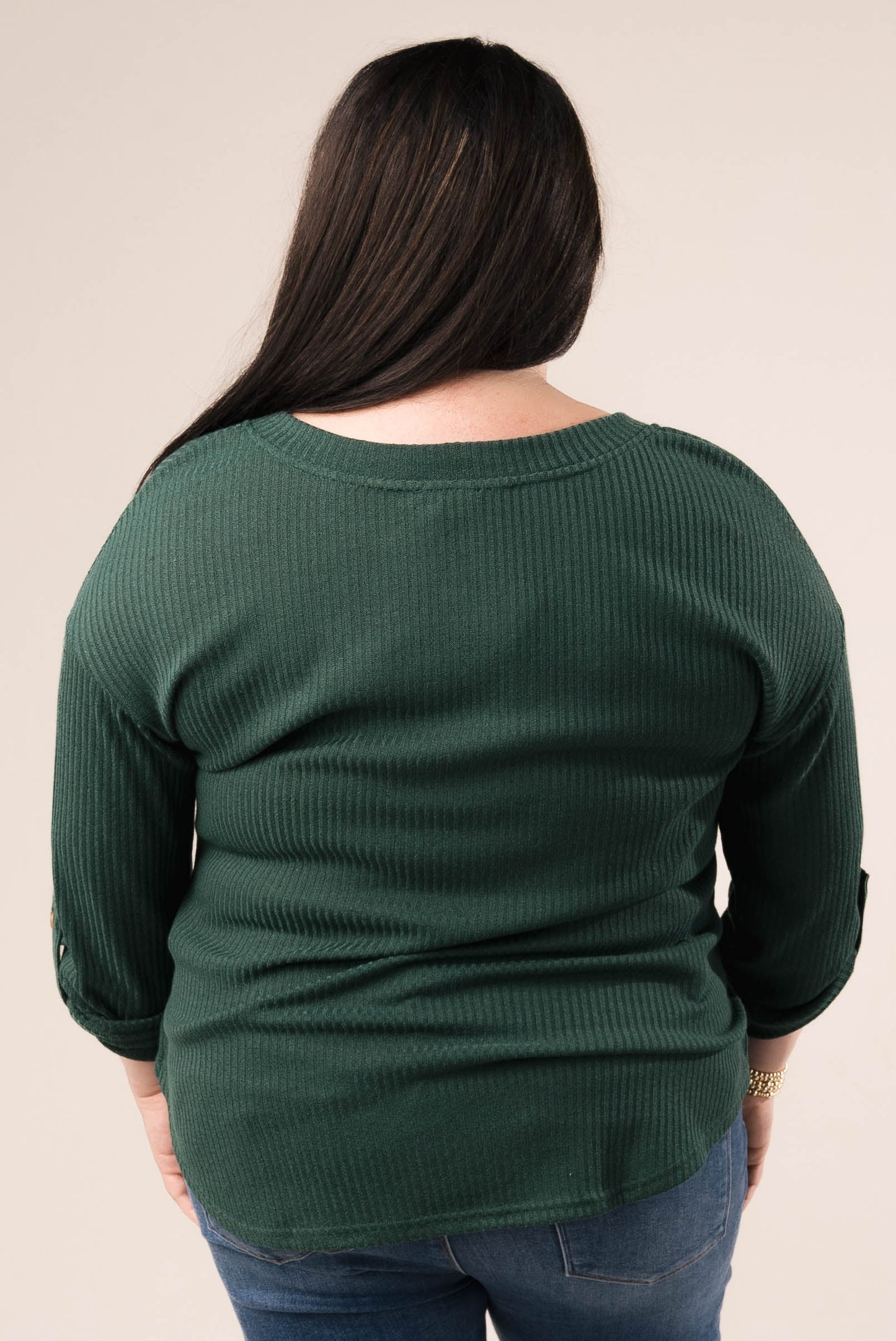 Ribbed Tab Sleeve Henley Top