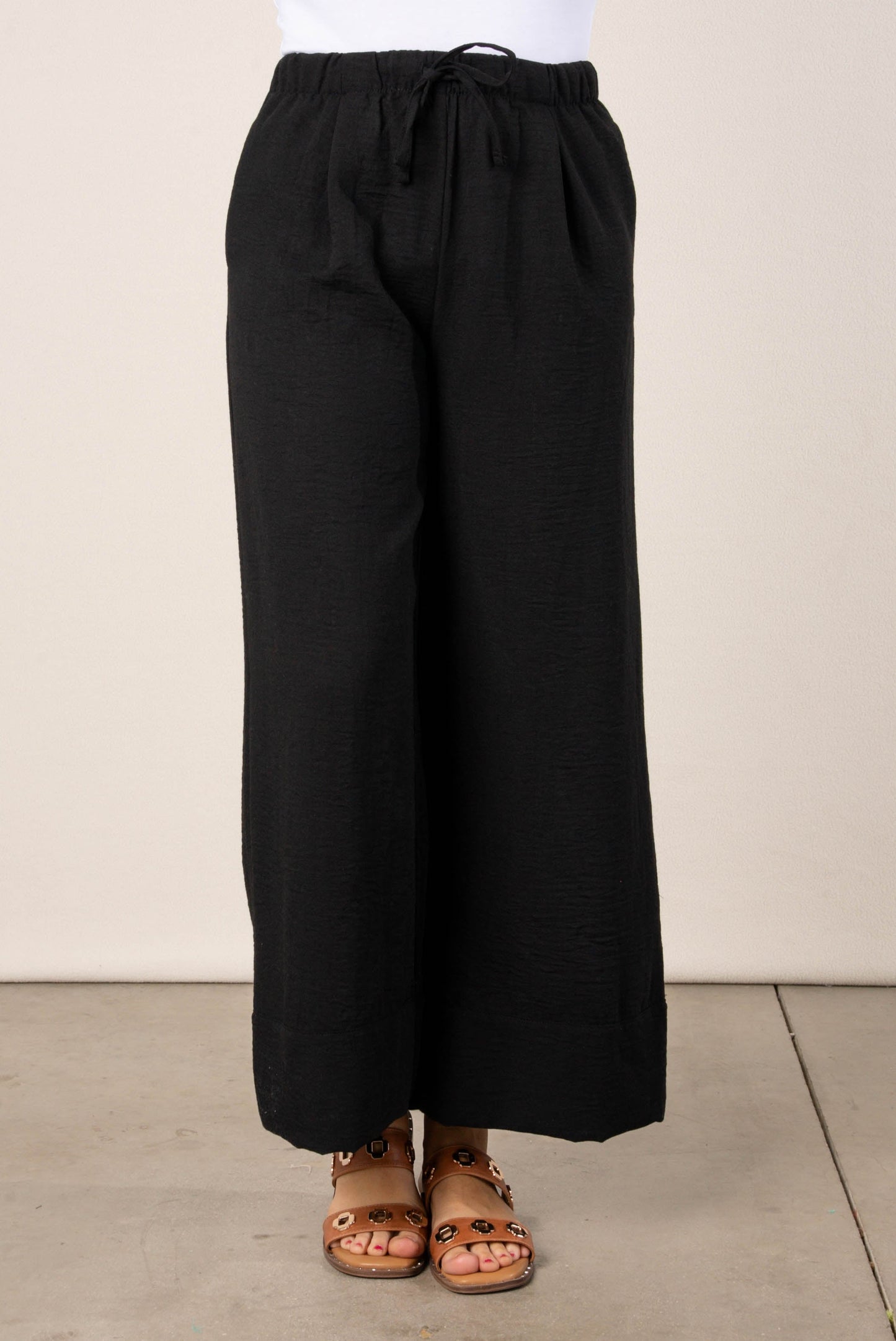Textured Drawstring Palazzo Pants