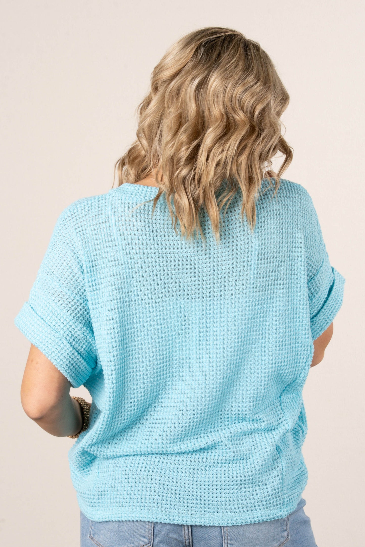 Waffle Knit Cuffed Sleeve Top