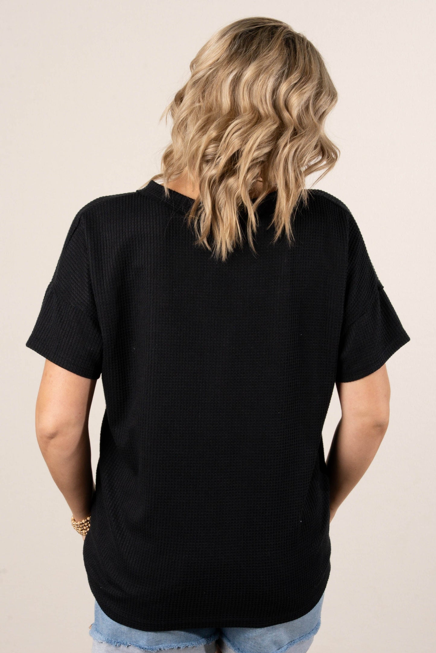 Waffle Knit Button Neck Top