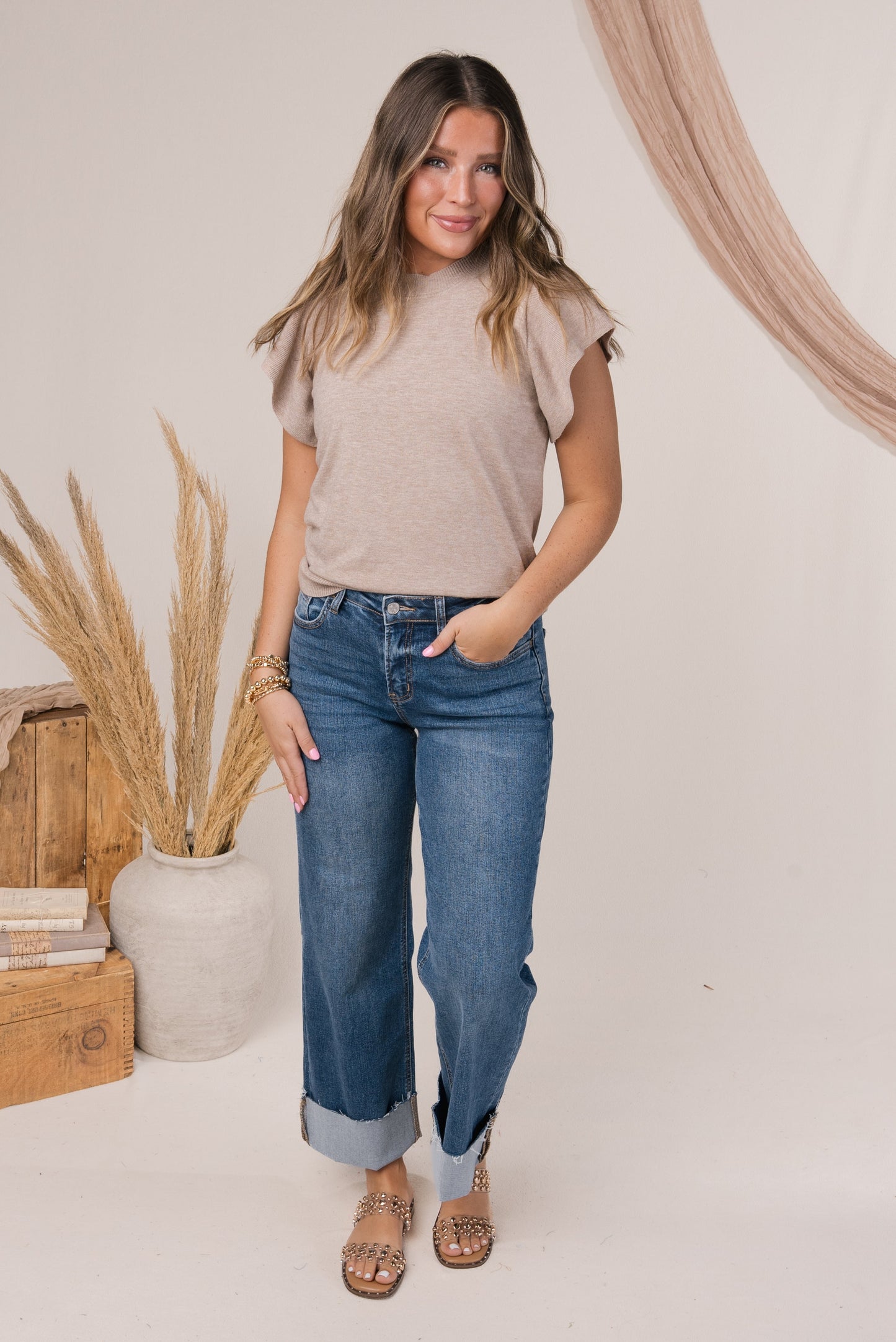 Ruffle Shoulder Sweater