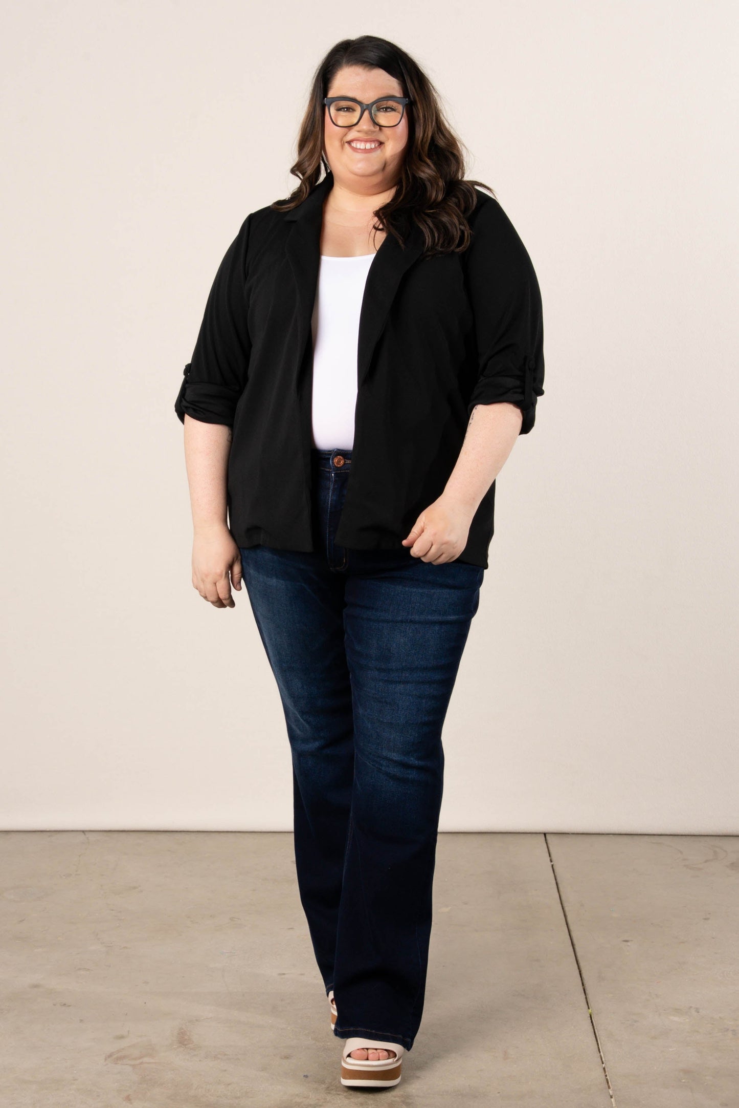 Open Front Tab Sleeve Blazer