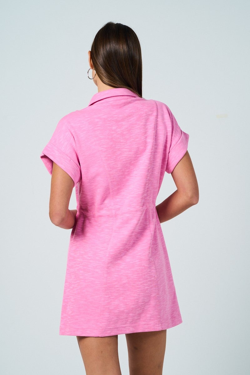 Slub Knit Drawstring Waist Dress