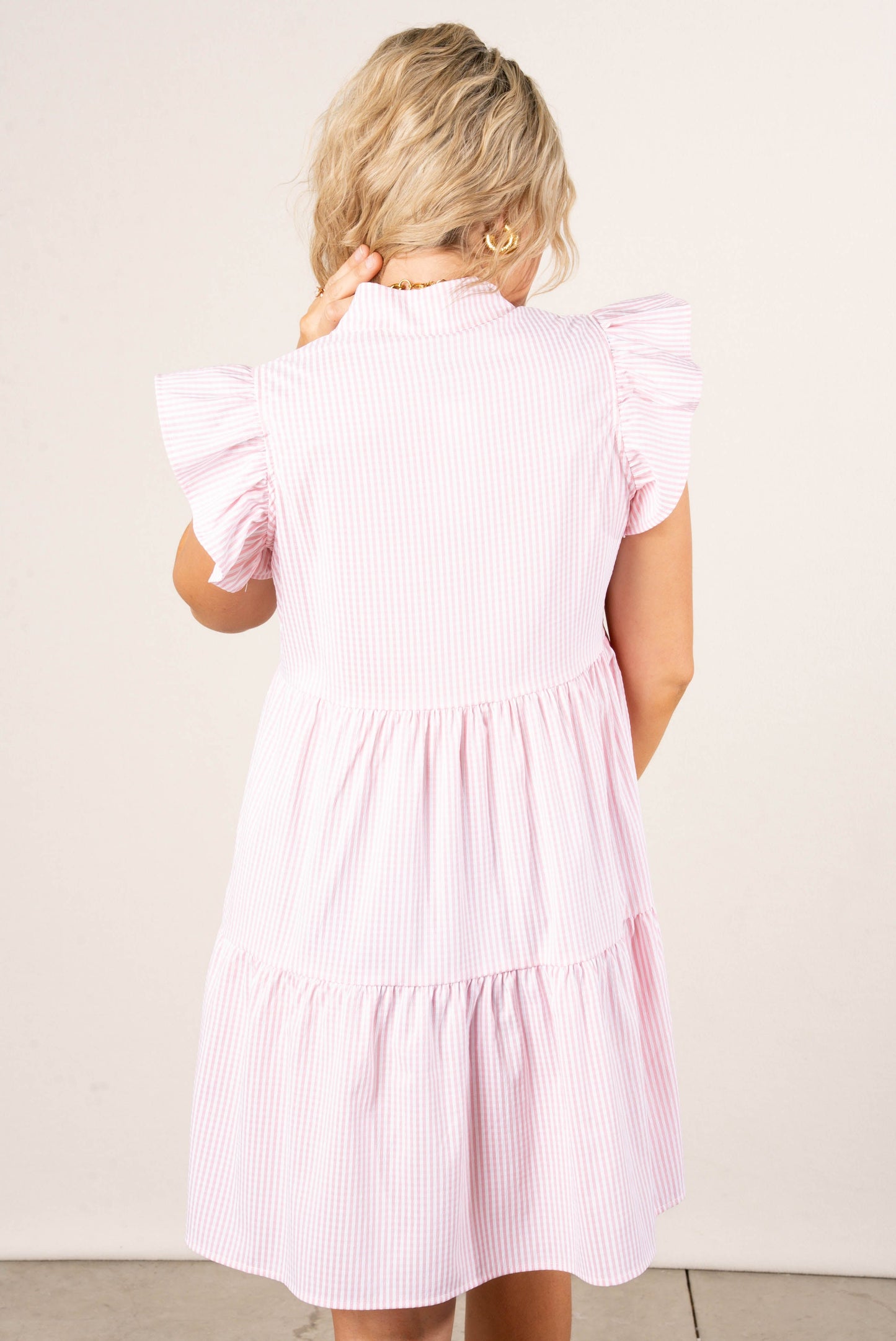 Seersucker Ruffled Tiered Dress