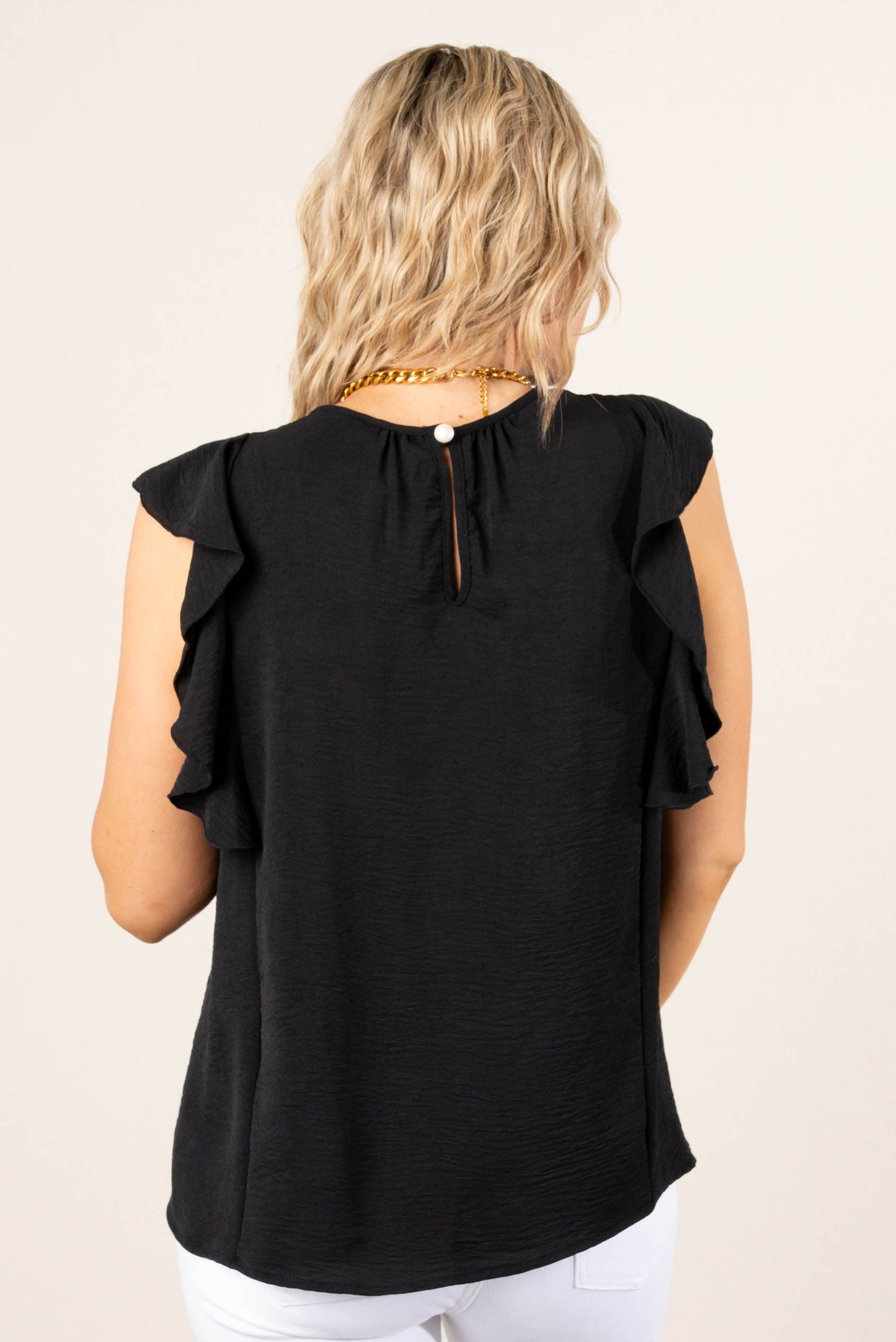 Gathered Neck Ruffle Detail Top