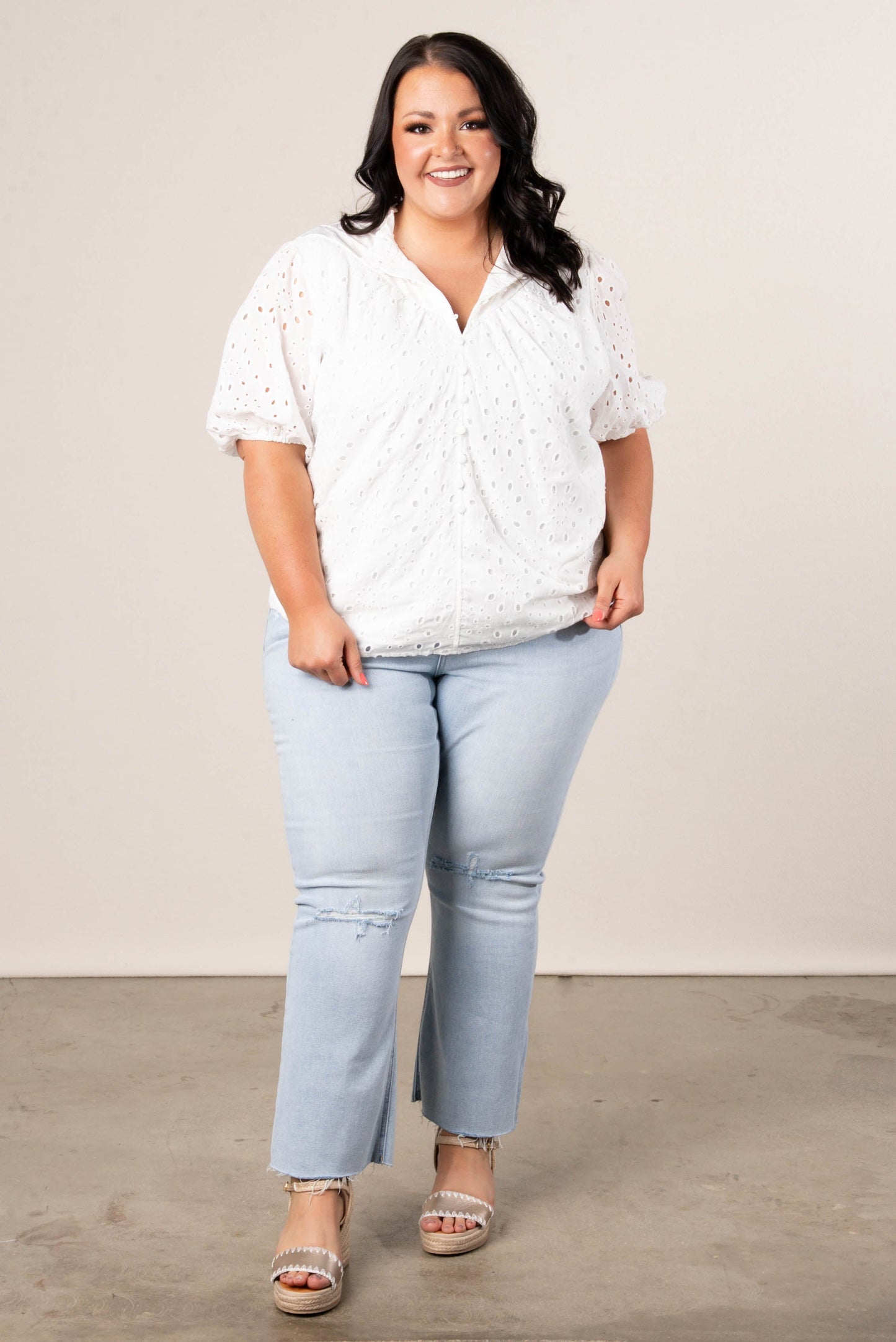 Georgia Mae Eyelet Bubble Sleeve Blouse