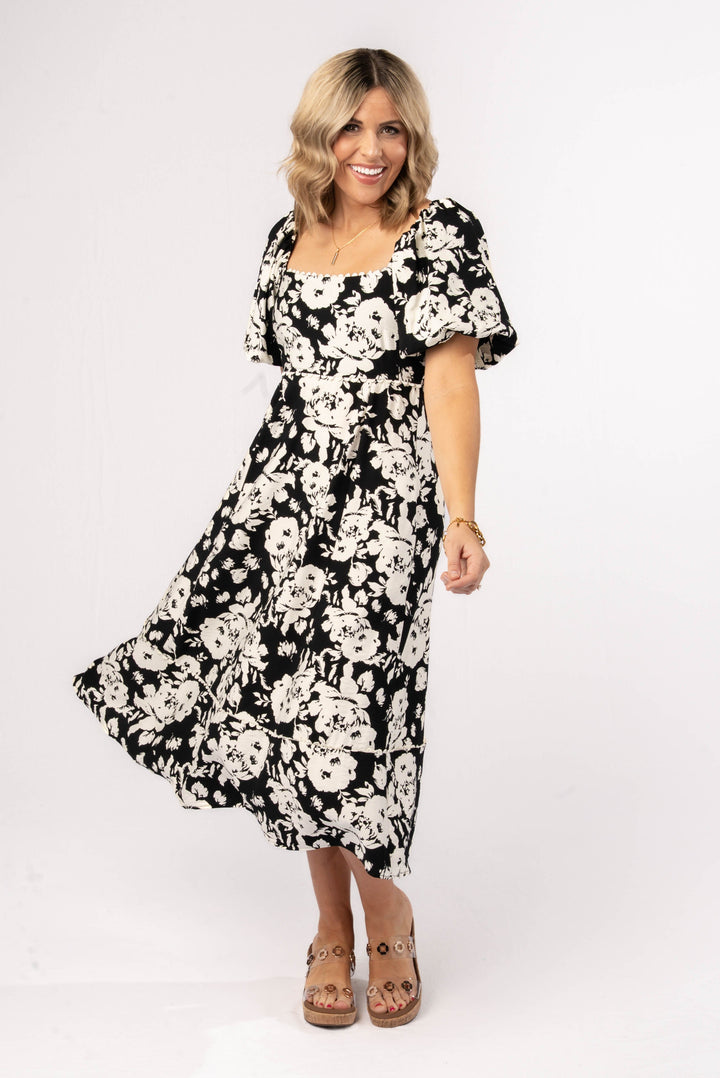 Floral Lace Trimmed Midi Dress