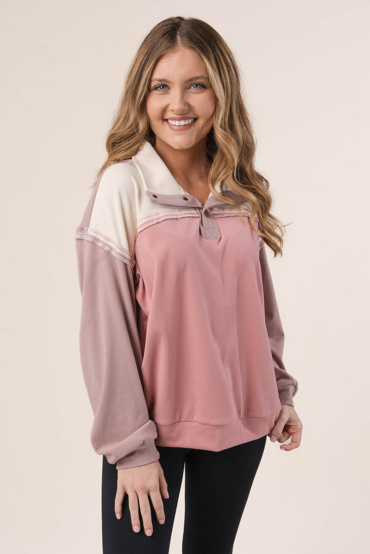 Color Block Raw Seamed Pullover