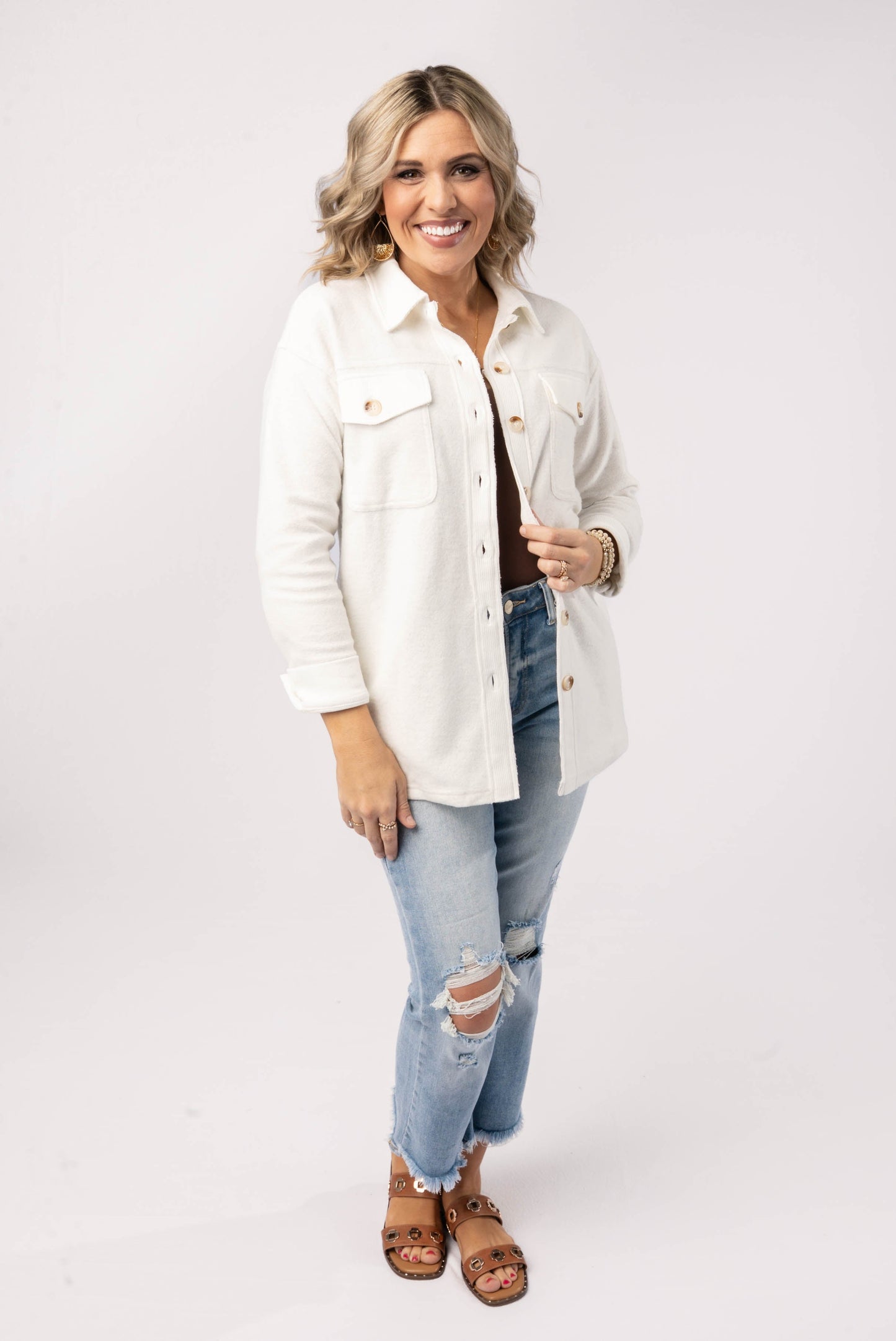 Brushed Contrast Trim Shacket
