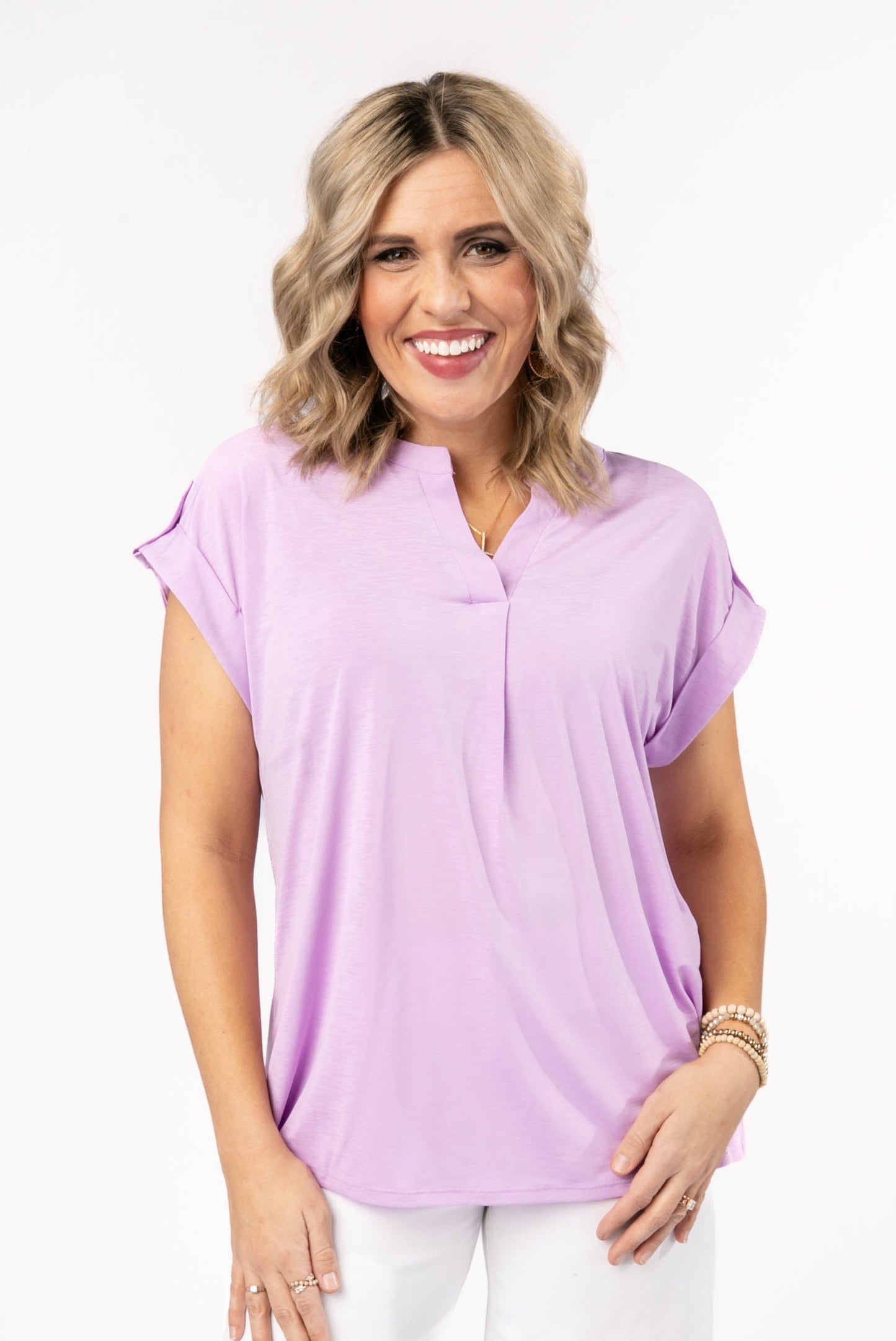 Liz Solid Short Tab Sleeve Top