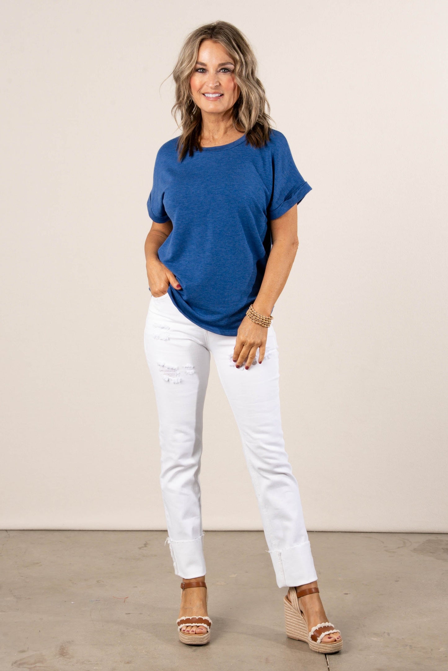 Slub Knit Cuffed Sleeve Top