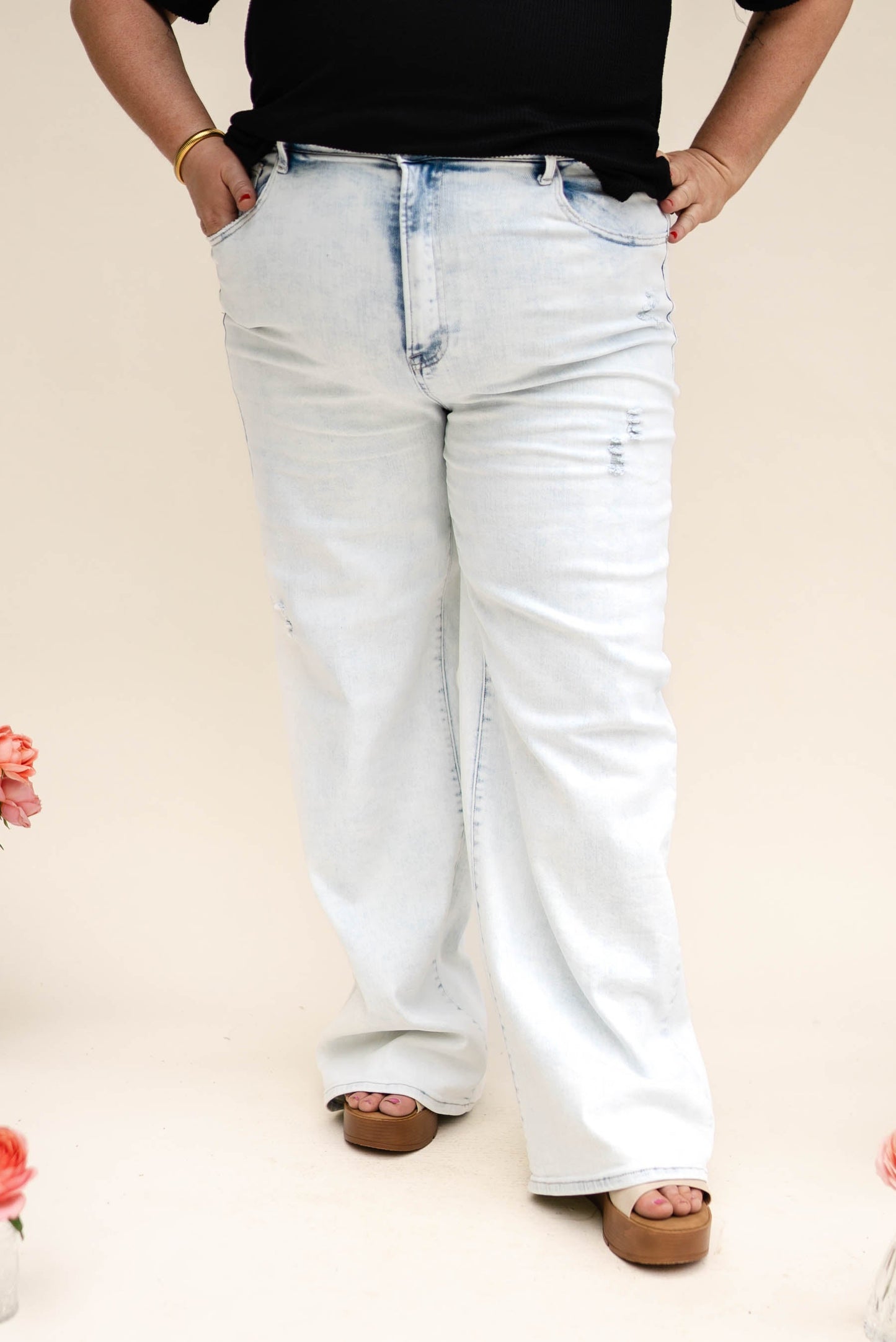 Risen Denim | Julia High Rise Acid Washed Wide Leg Jeans