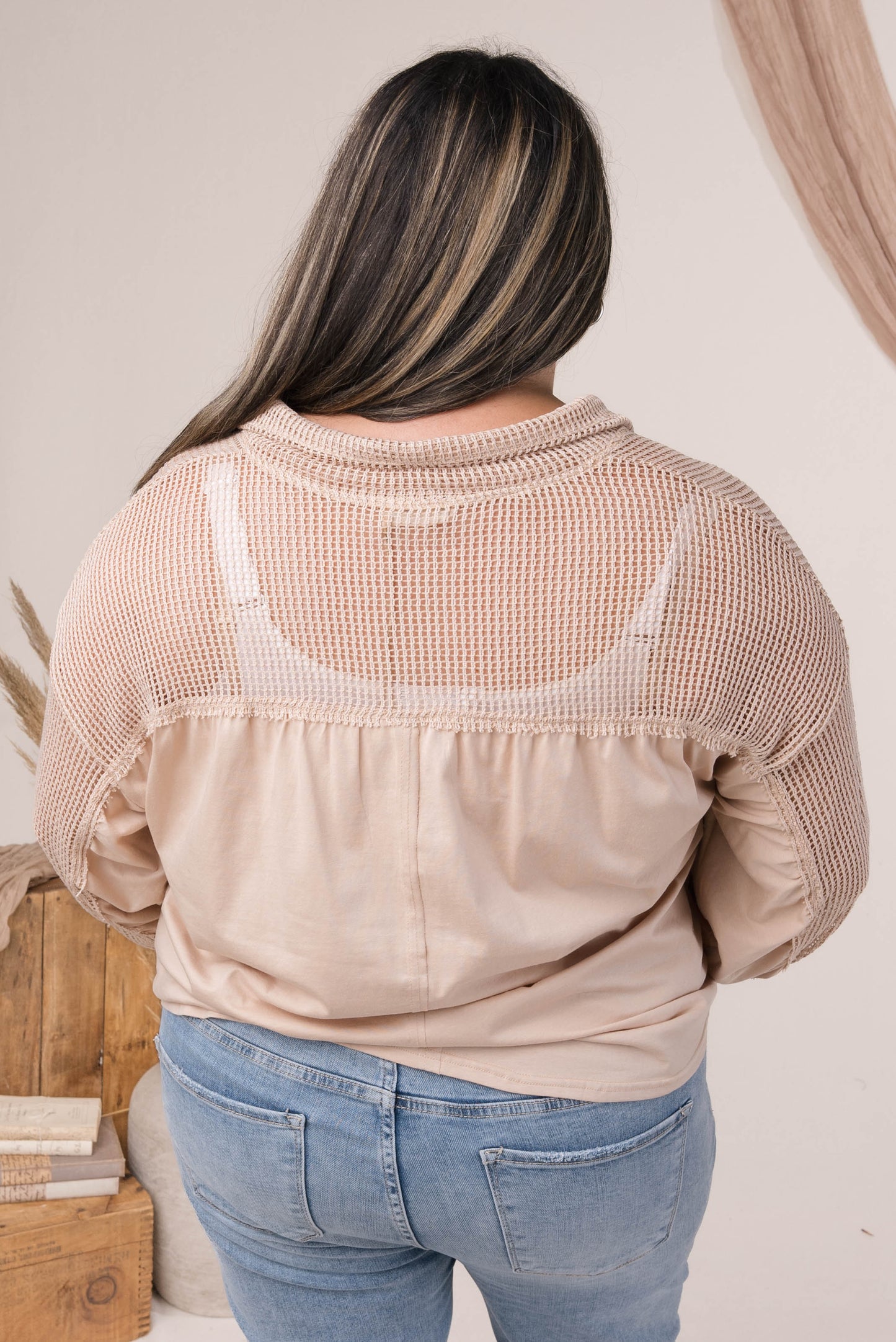 Contrast Knit Snap Neck Top