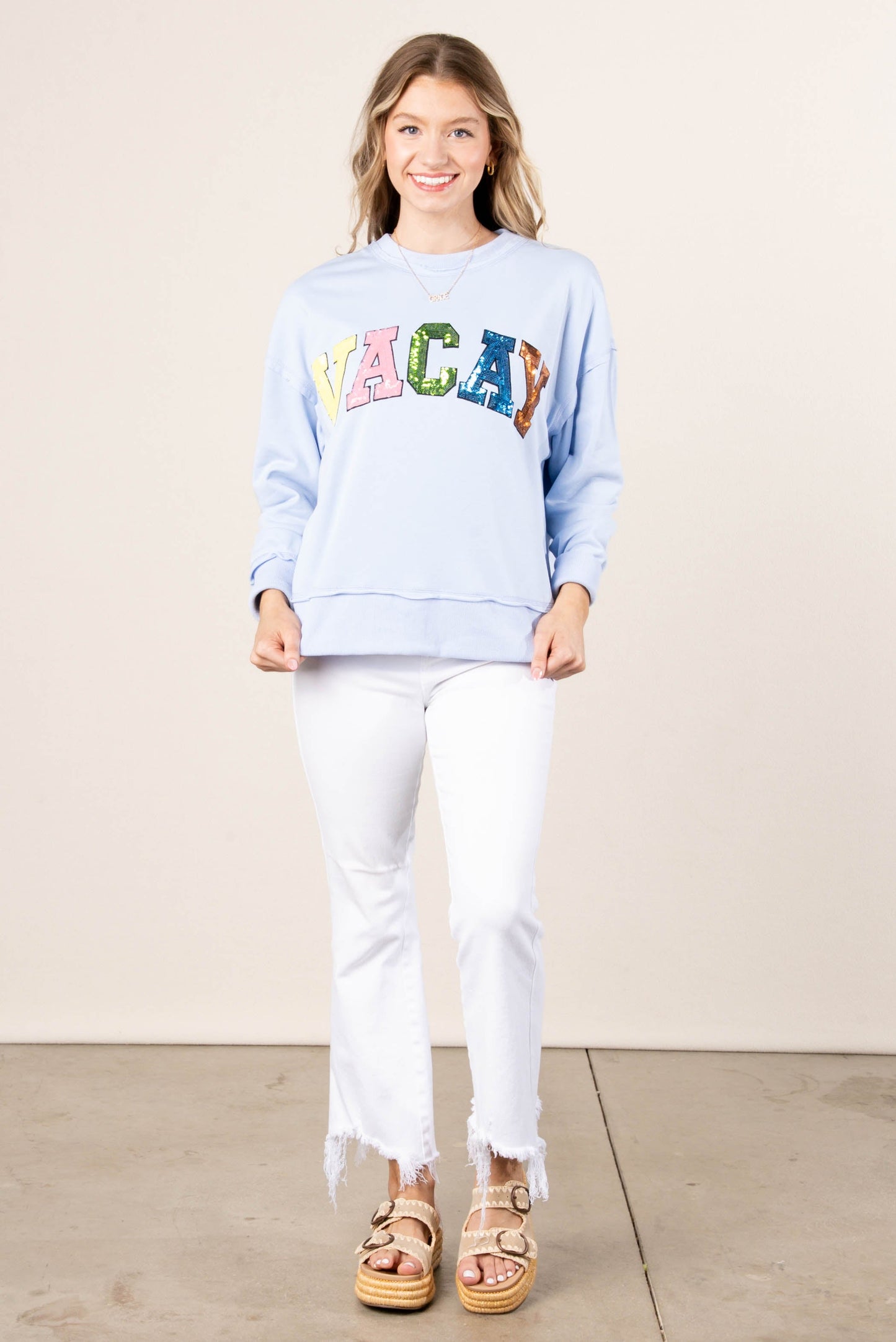 Sequined Vacay Graphic Pullover