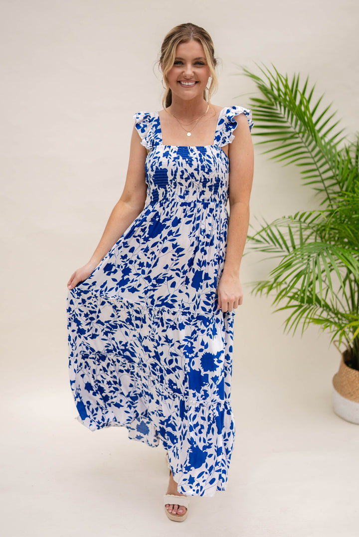 Floral Flutter Sleeve Maxi Dress