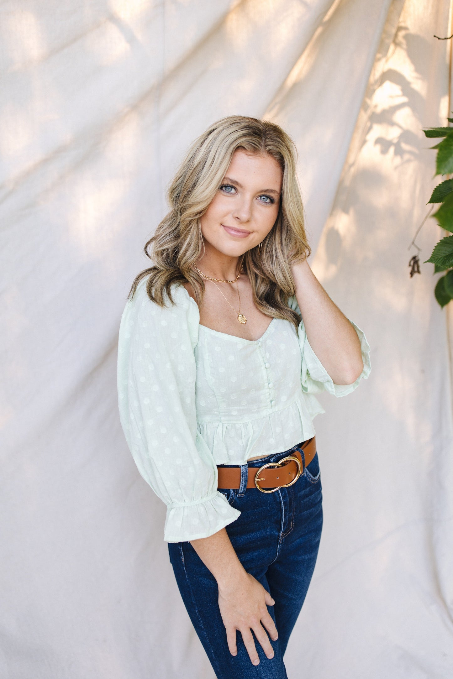 Textured Dot Tie Back Peplum Top *Final Sale*