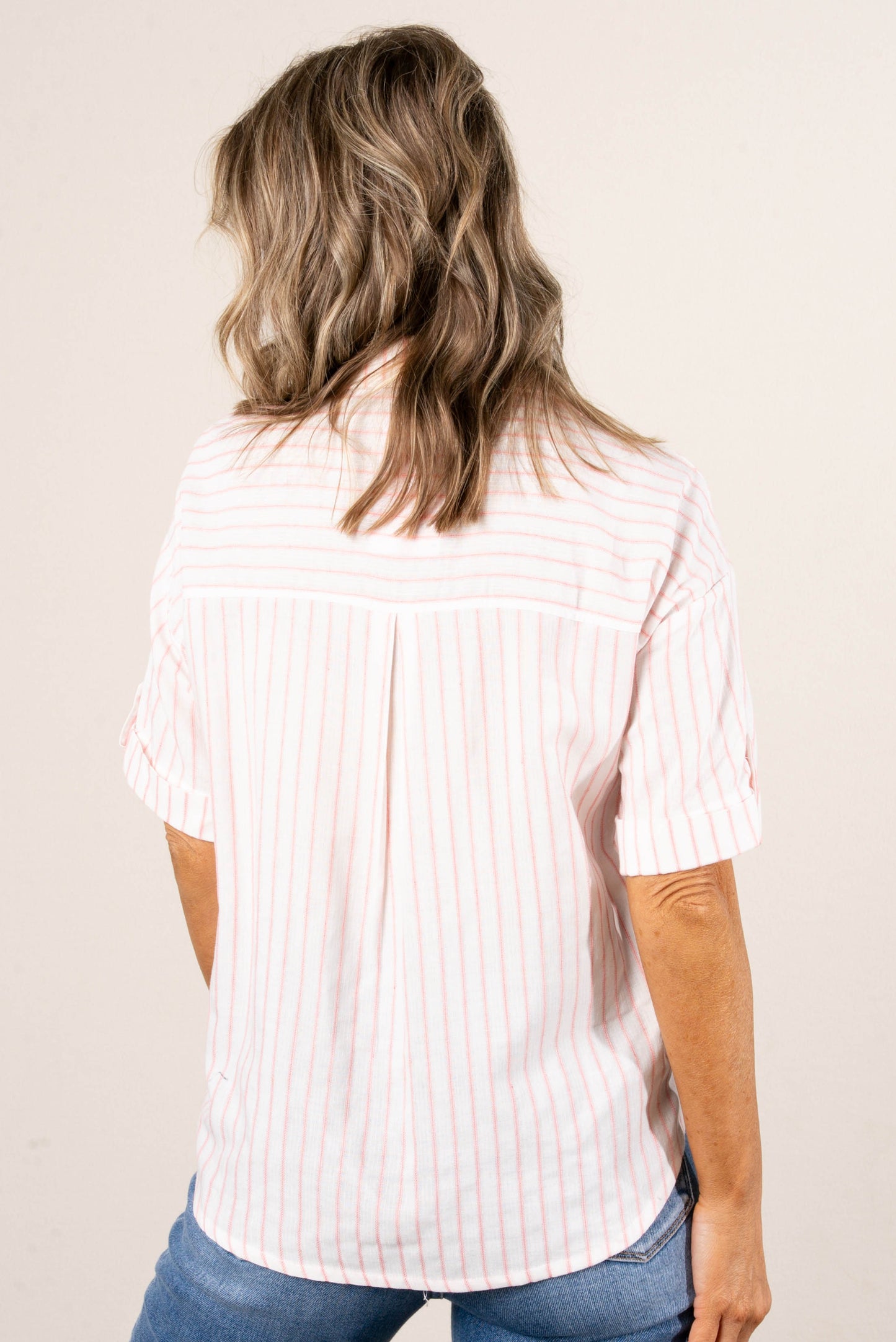 Striped Linen Tab Sleeve Shirt *Final Sale*