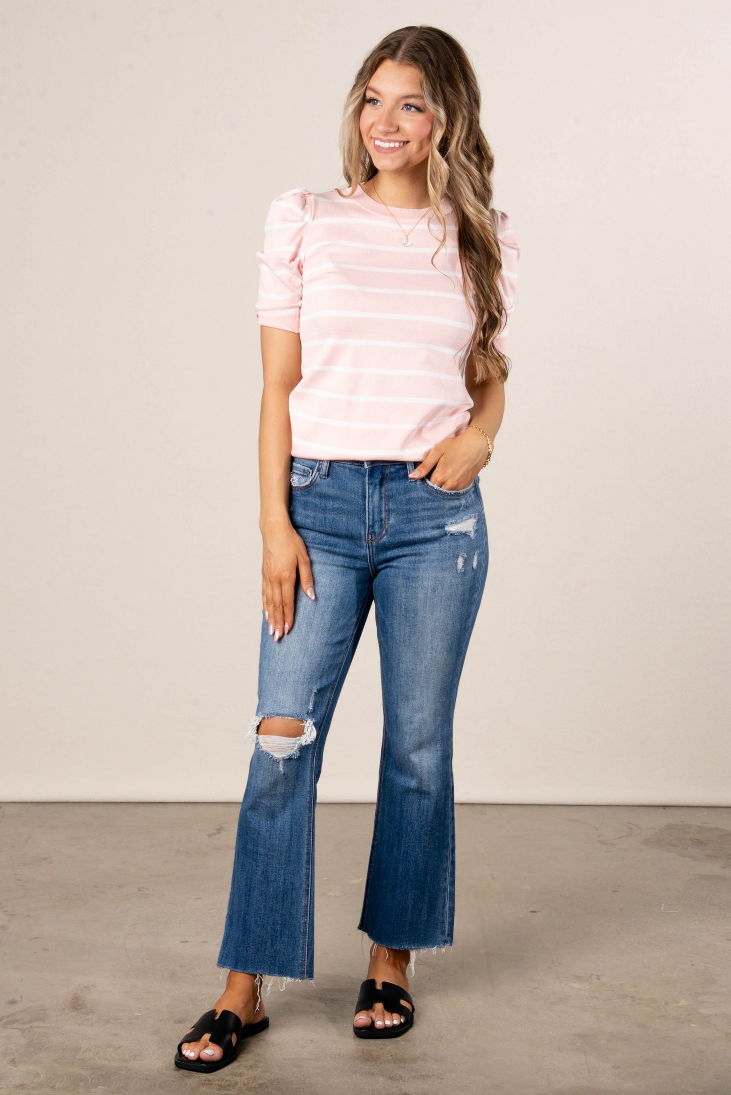Georgia Mae Striped Puff Sleeve Sweater