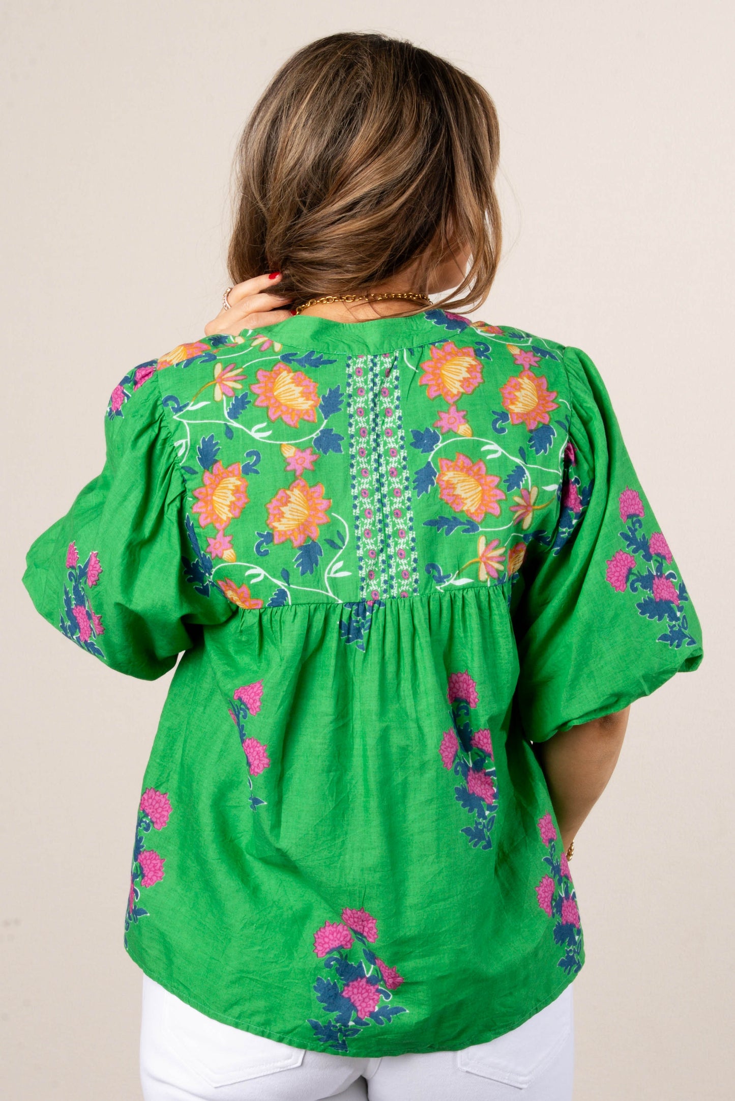 Floral Embroidered Tassel Tie Blouse