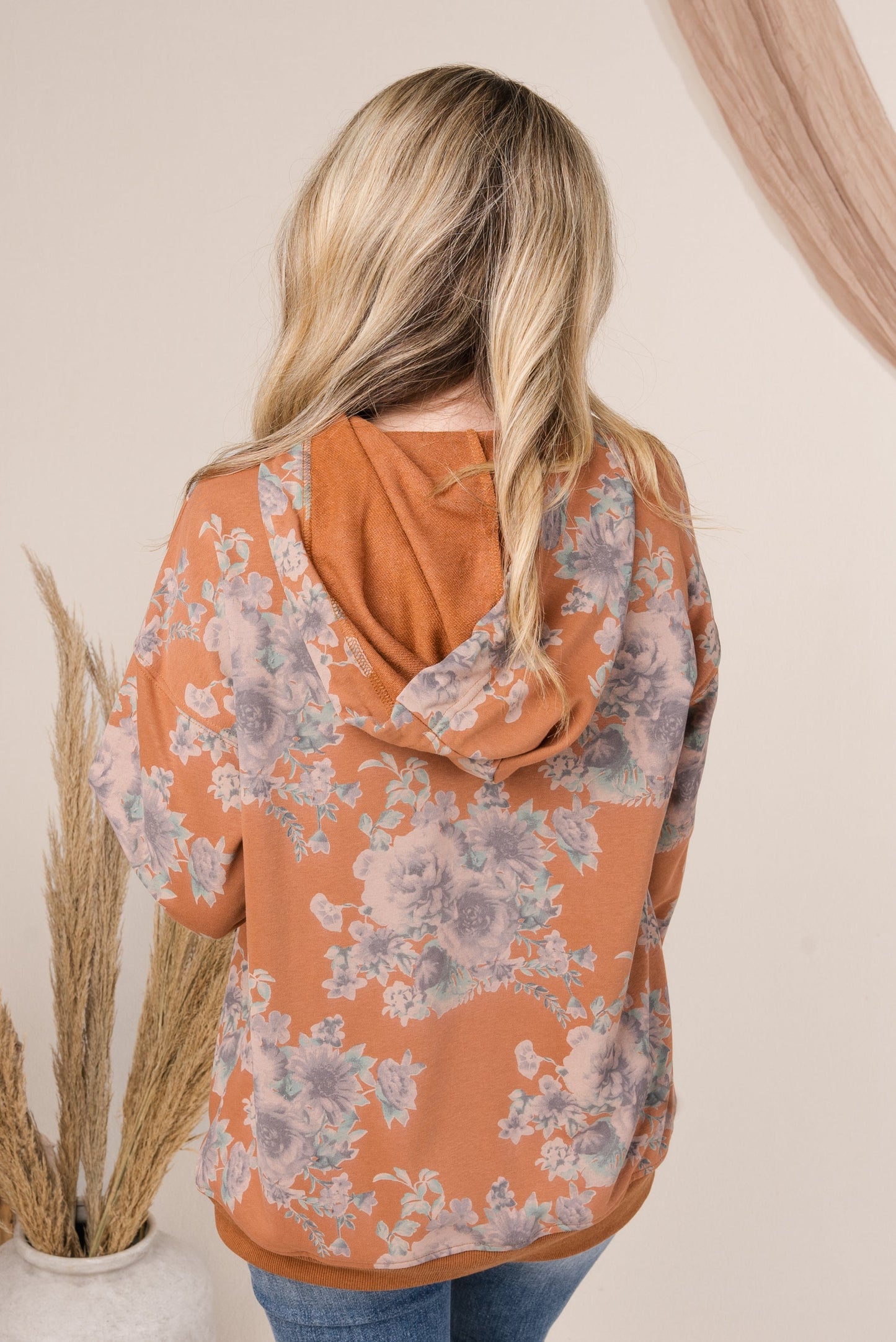 Floral Drawstring Hooded Top