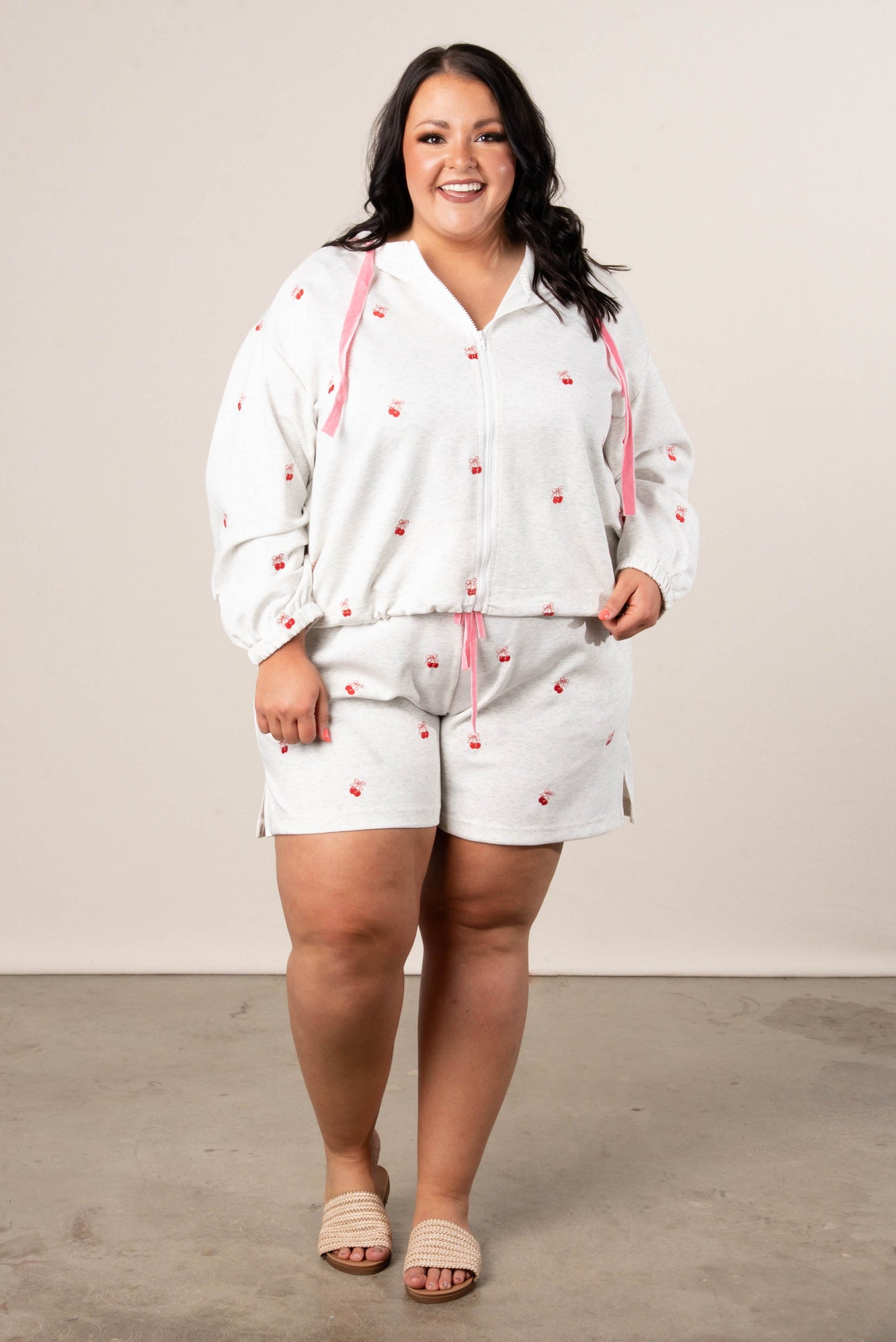 Cherry Embroidered Jacket + Shorts Set