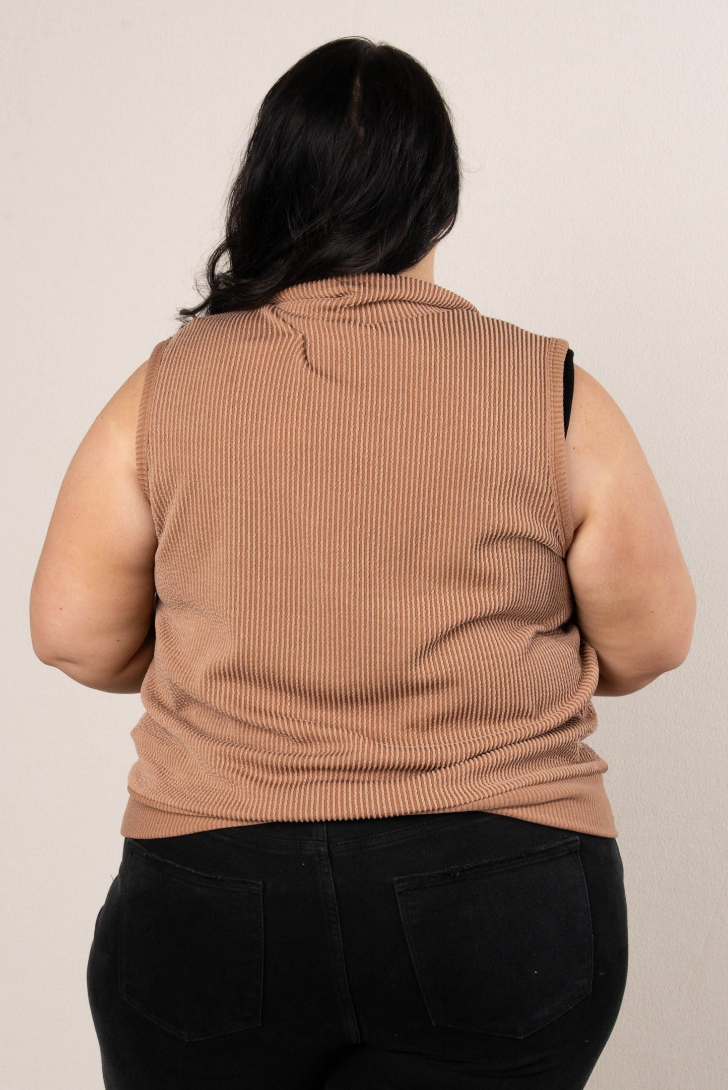 Ribbed Half Zip Sleeveless Top