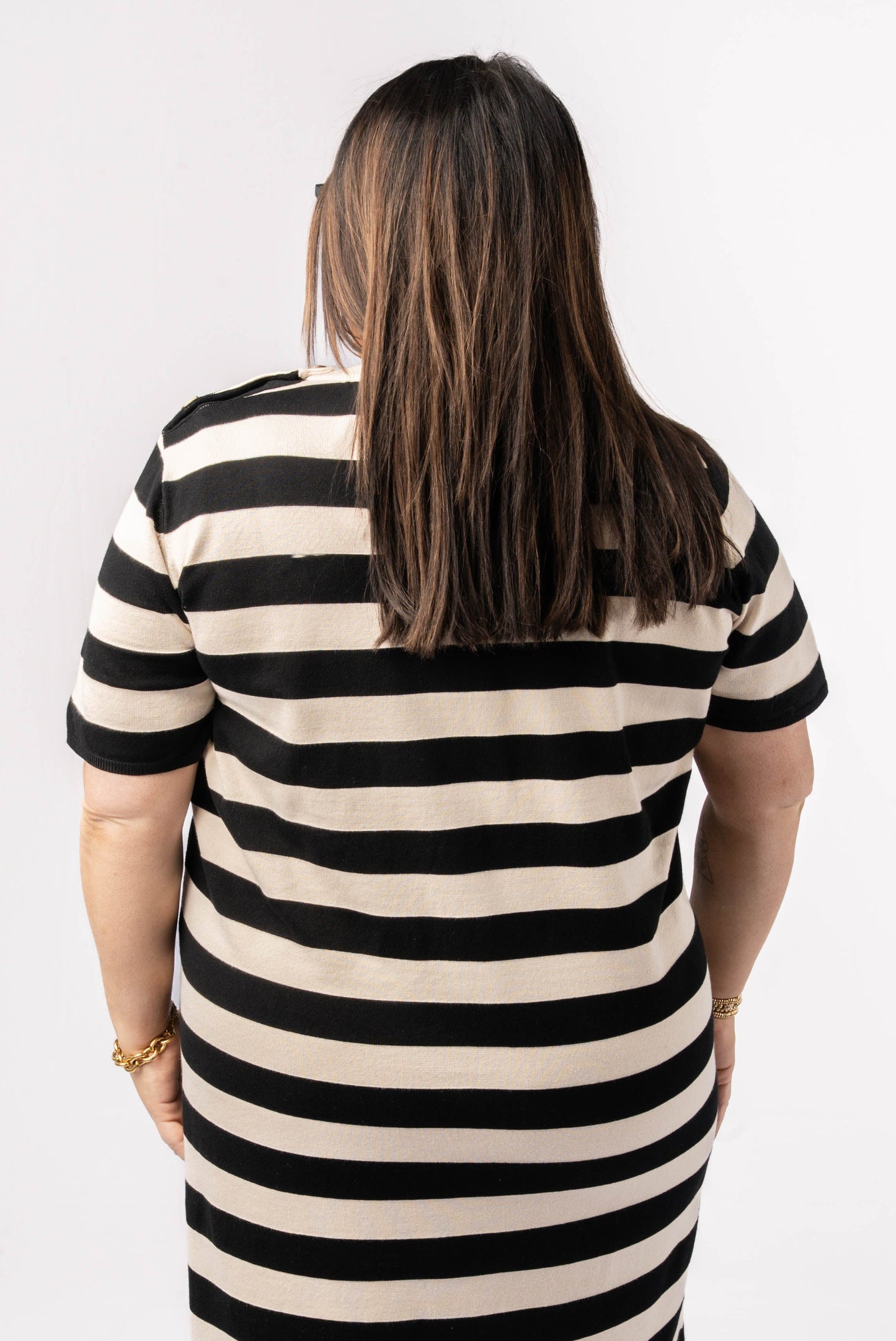 Striped Button Shoulder Midi Dress