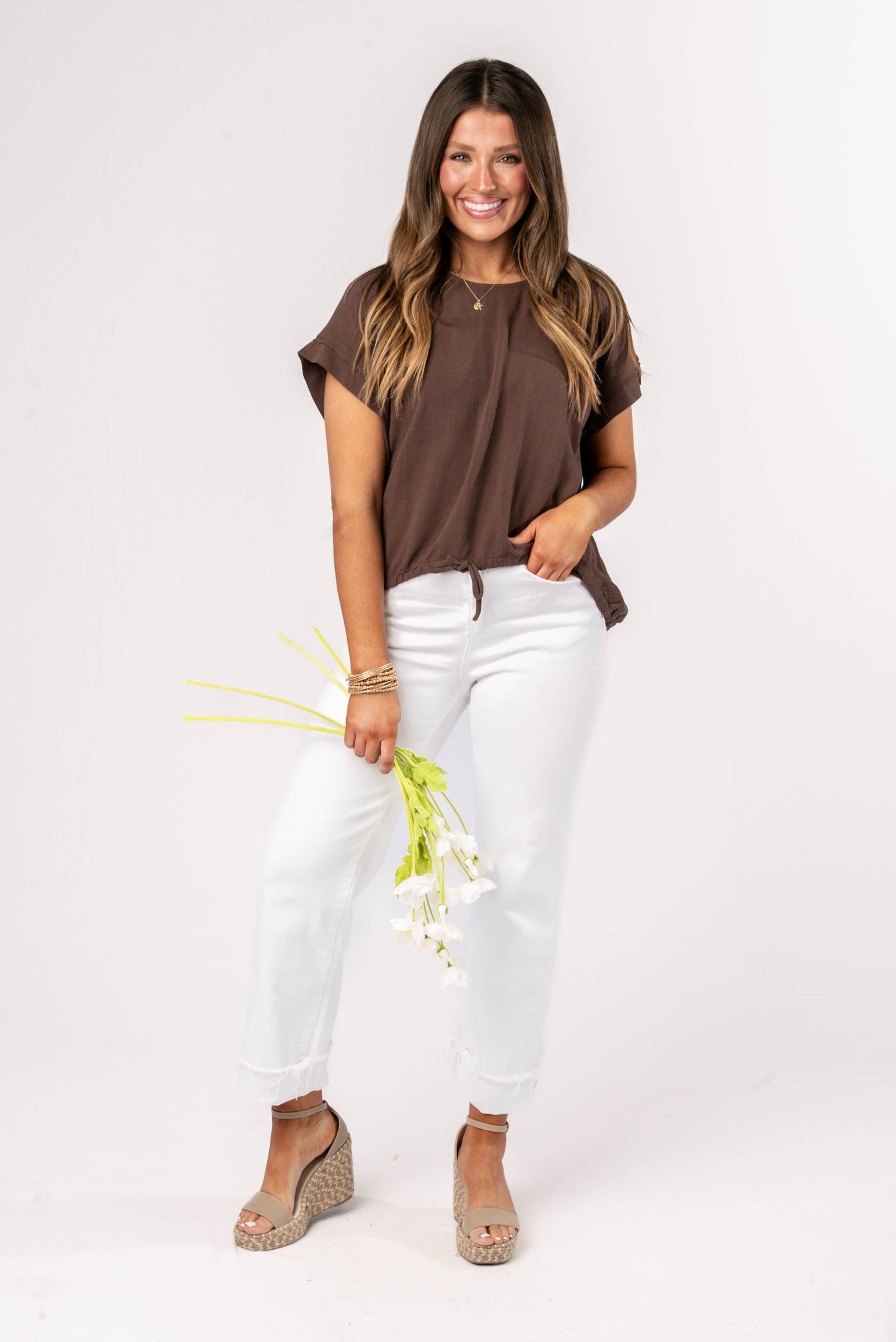 Linen Drawstring Waist Top