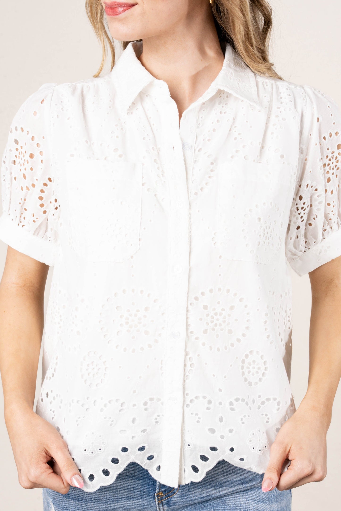 Eyelet Lace Scallop Hem Shirt *Final Sale*