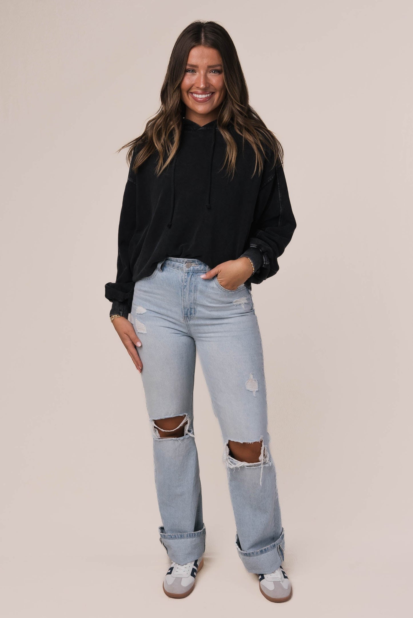 Washed Seamed Hooded Pullover