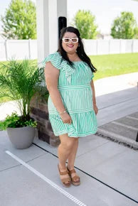 Striped Ruffle Shoulder Tiered Dress *Final Sale*